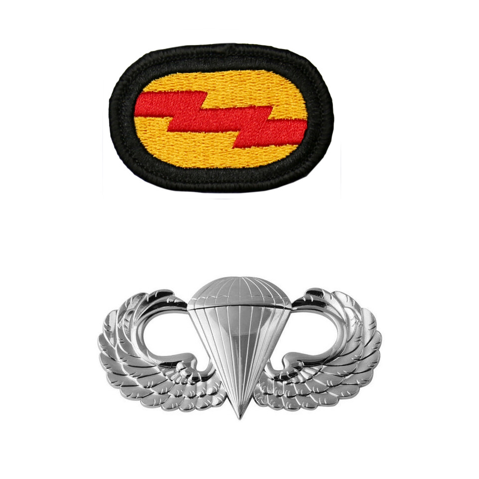 US ARMY 75TH INFANTRY AIRBORNE EMBROIDERY OVAL PATCH+PARACHUTIST BADGE PIN
