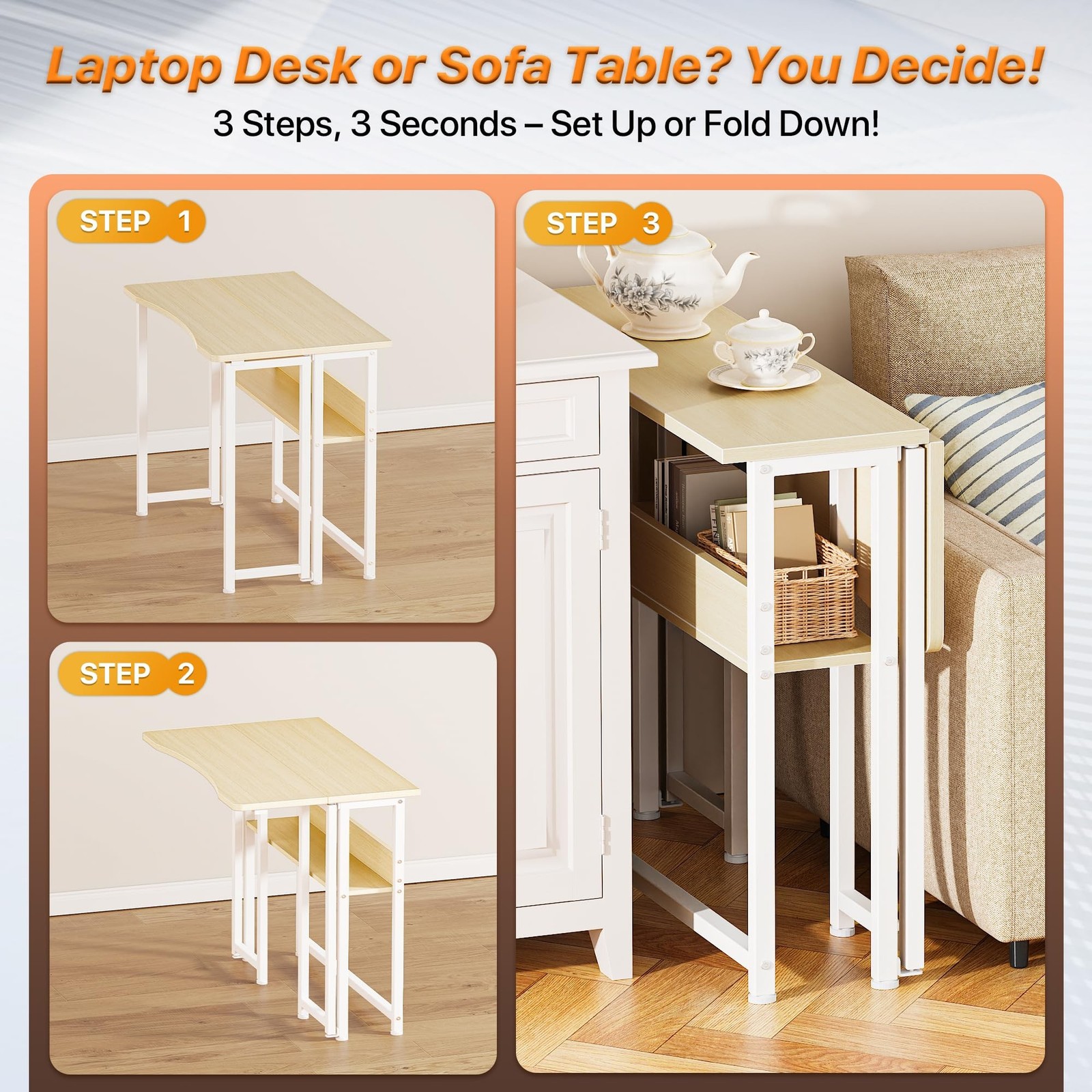 Huuger Folding Desk with Storage Shelf, 31.5 Inch Foldable Computer Table for...