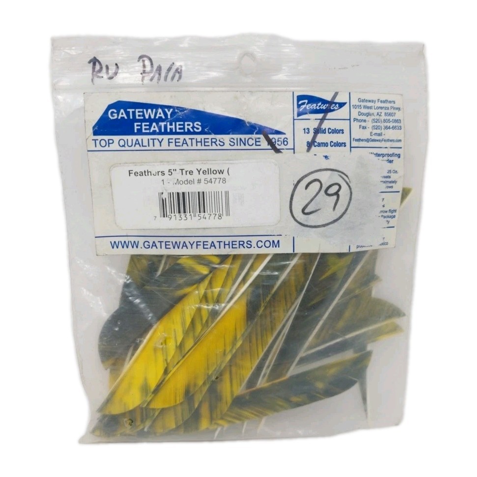 29 Count Gateway Feathers 5" Right Wing: Parabolic Camo Tre Yellow