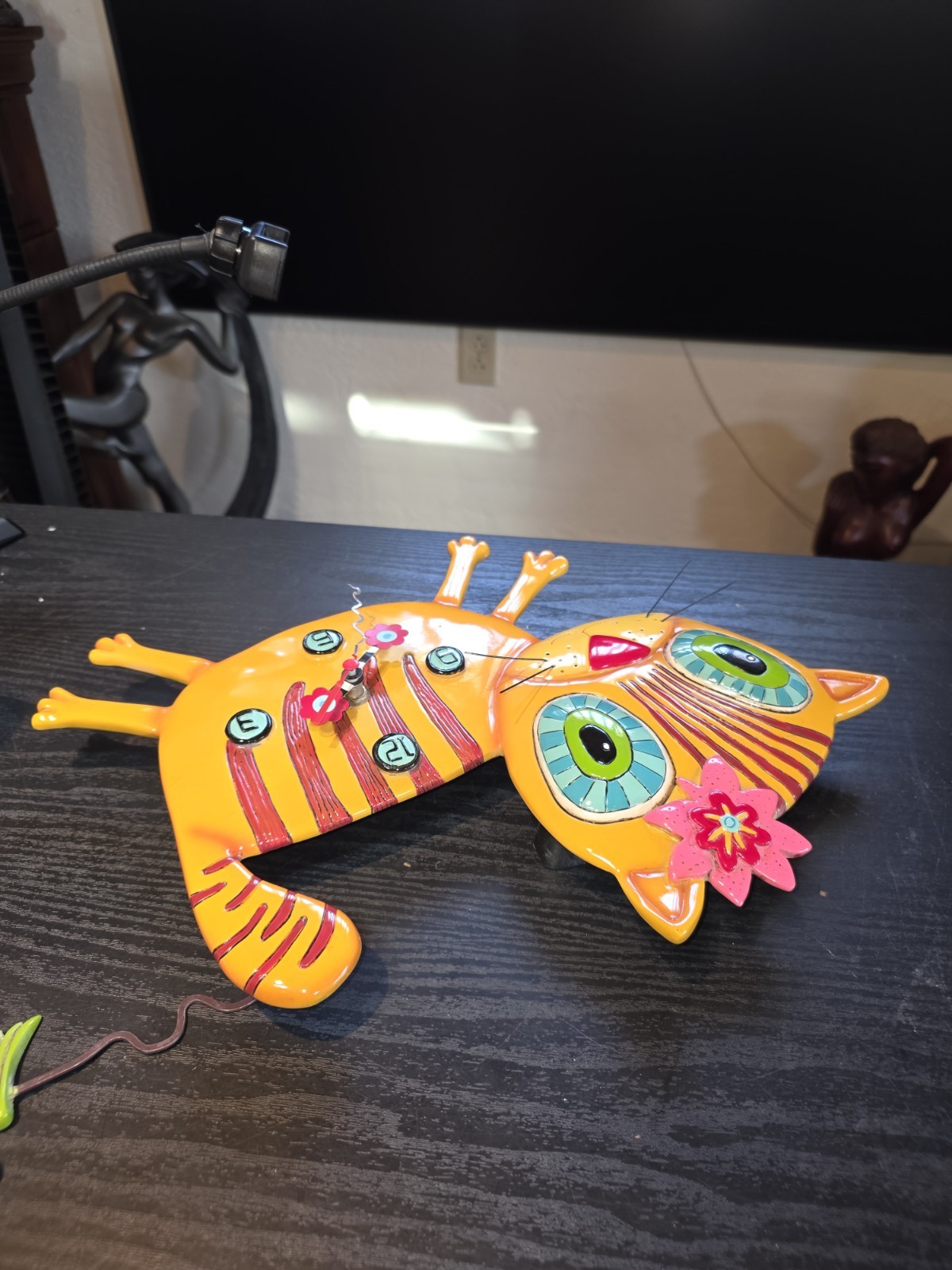 Allen Designs Studio Wall Clock with Pendulum Cat with Bird Cartoon Fun
