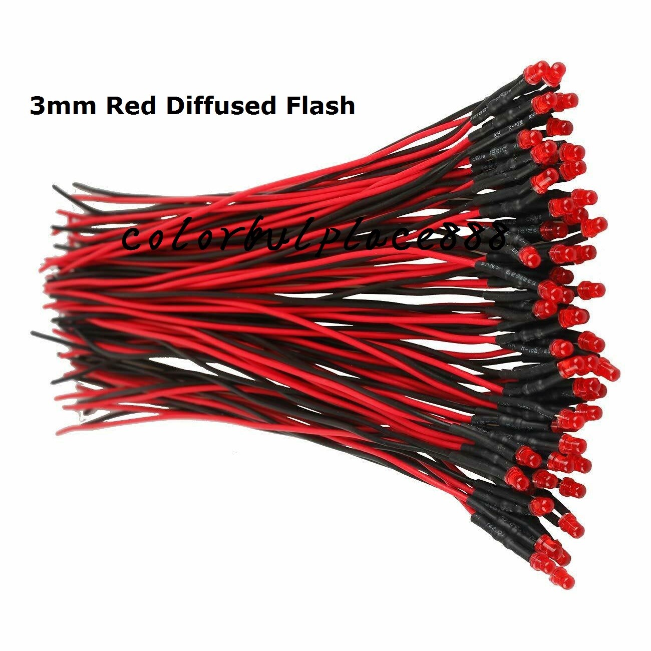 100pcs, 3mm Red Diffused Flash Flashing 9V 12V DC Pre-Wired LED Leds Light 20CM