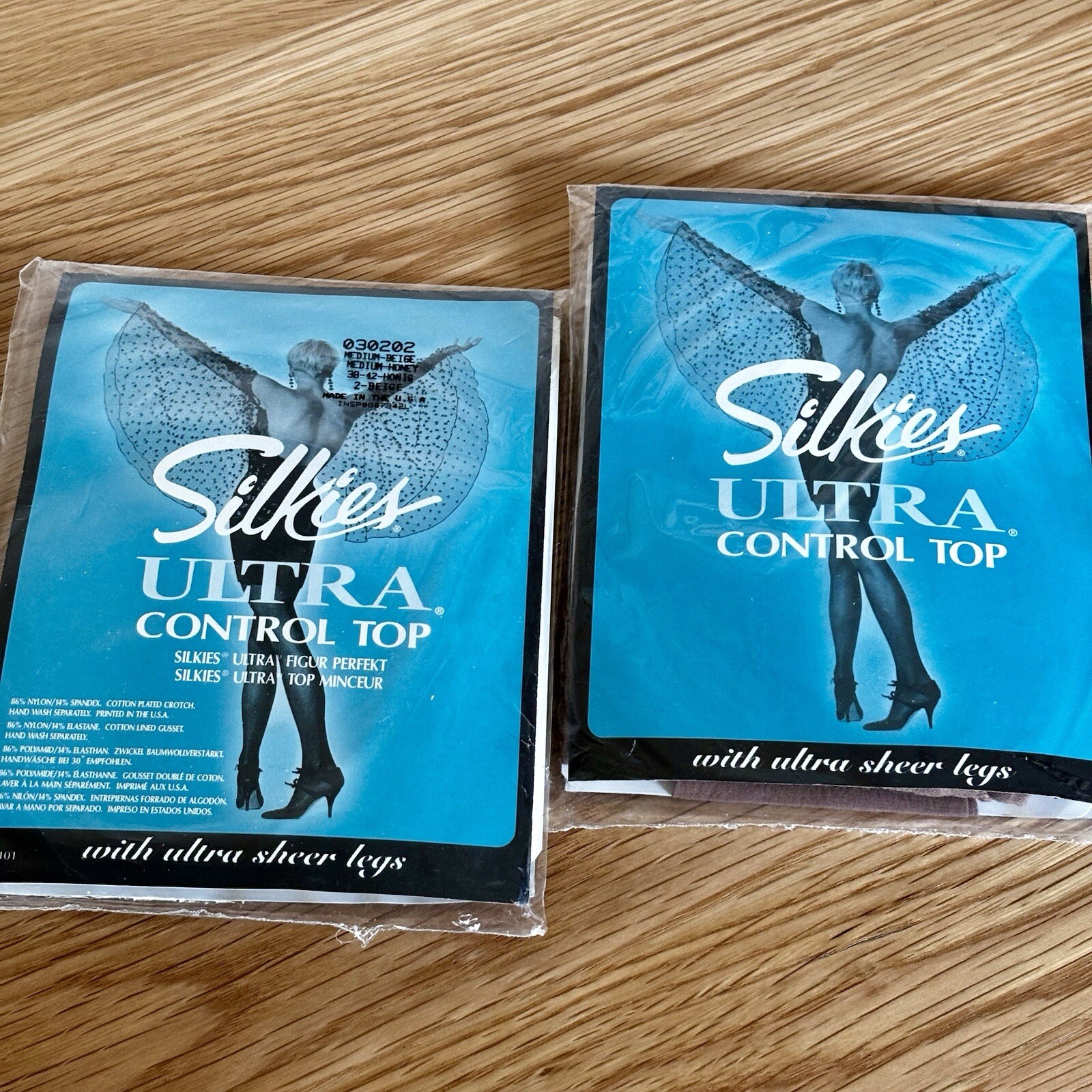2❌VTG SILKIES 030302 ULTRA CONTROL TOP-ULTRA SHEER LEG TIGHTS-HONEY BEIGE-MEDIUM