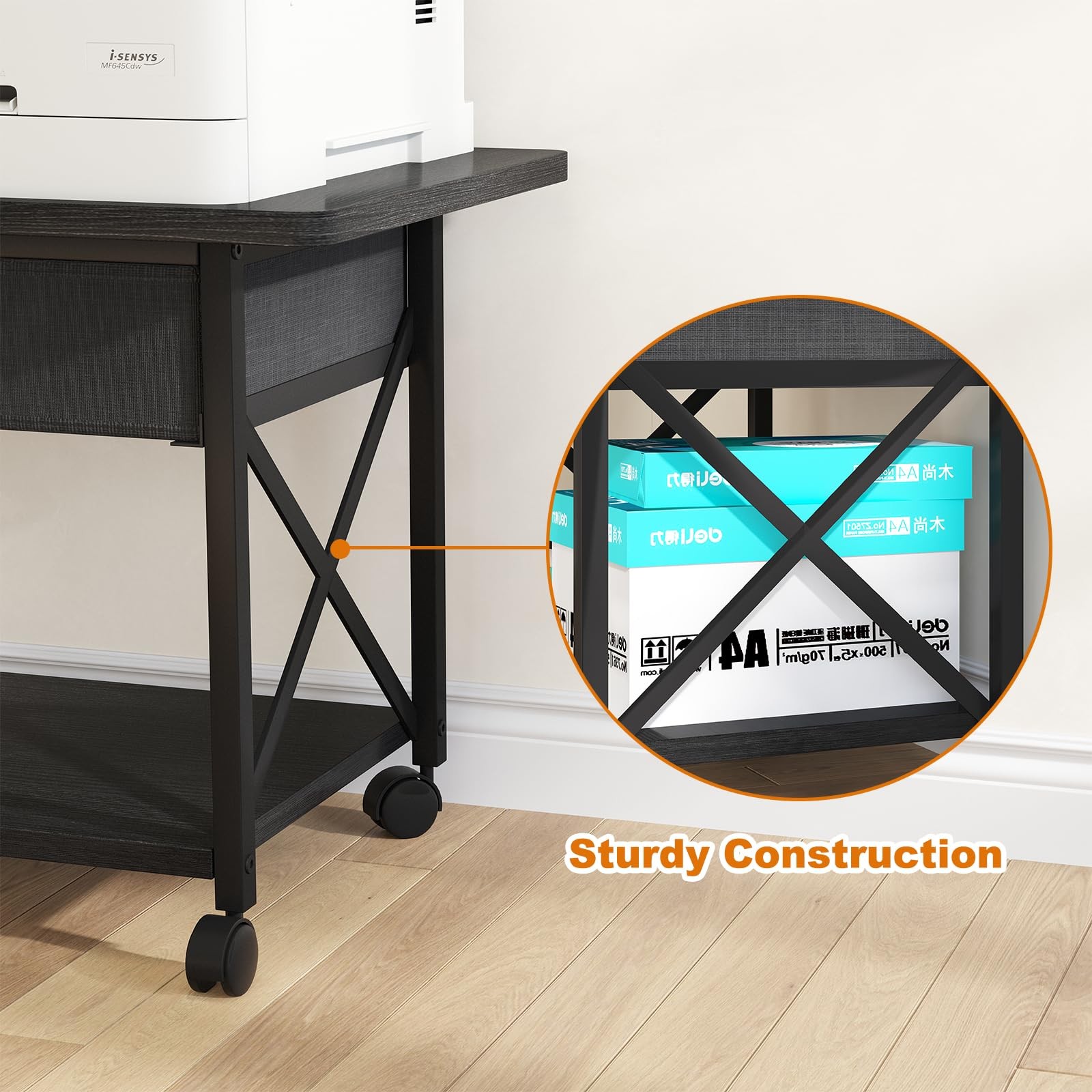 EasyCom 23.6" x 15.7" Under Desk Printer Stand with Storage Large, Black