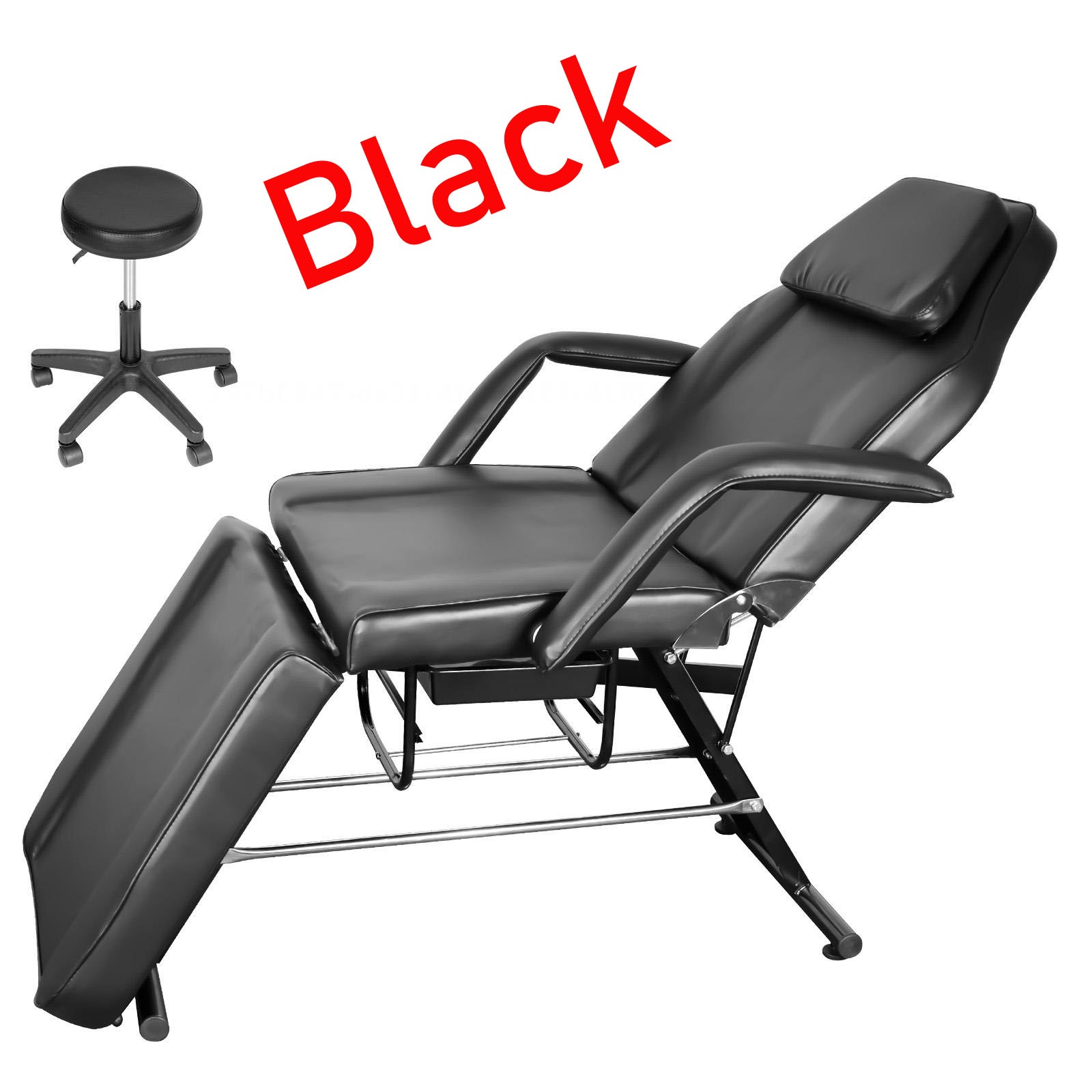 Black Massage Table Tattoo Chair 881lbs Adjustable Facial Bed Spa Bed w/St