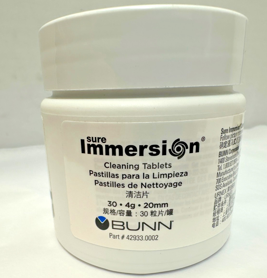 New Genuine OEM Bunn Sure Immersion Cleaning Tablets 30-Count Jar, 42933.0002
