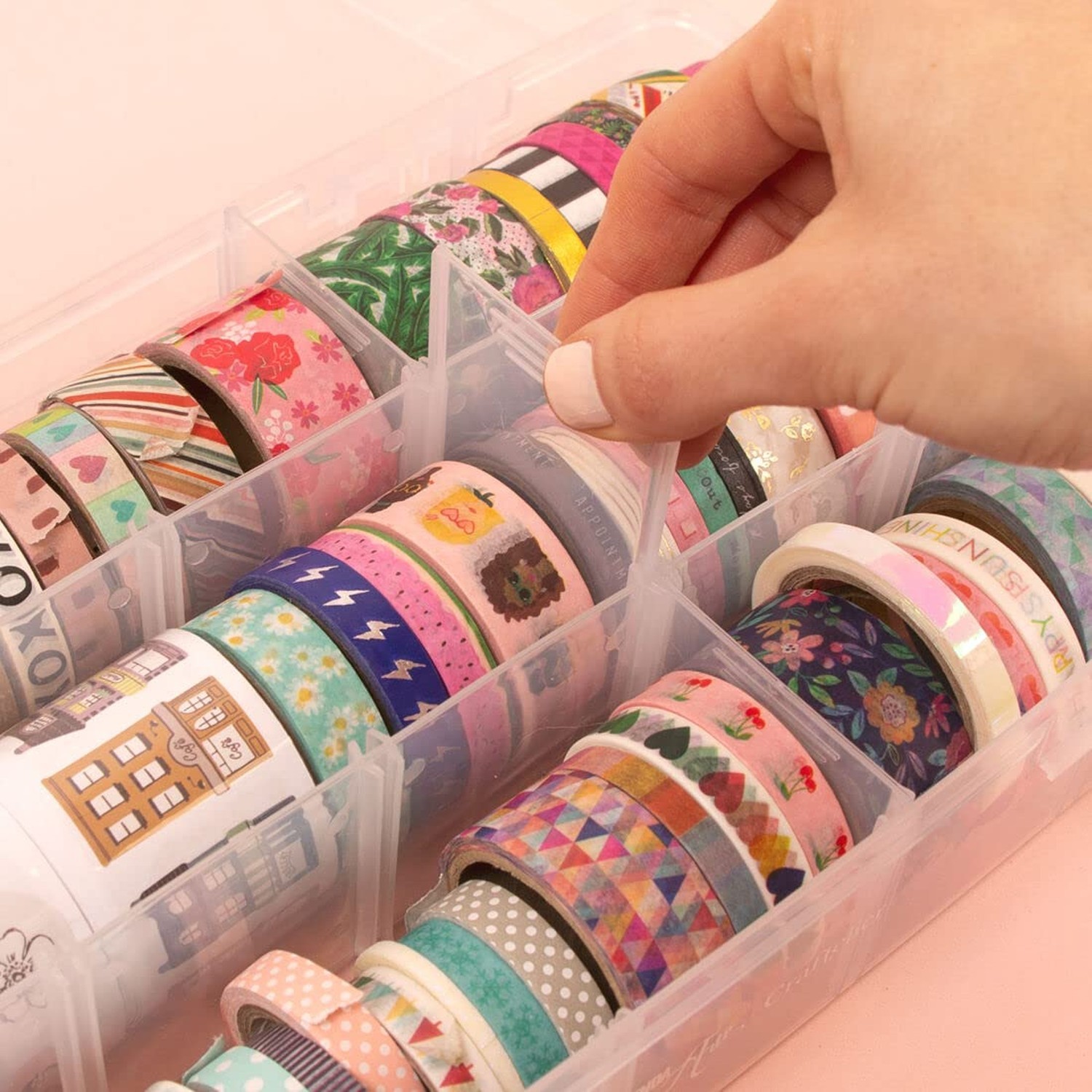 Craftelier - Washi Tapes Organiser Box | Transparent with Adjustable Compartm...