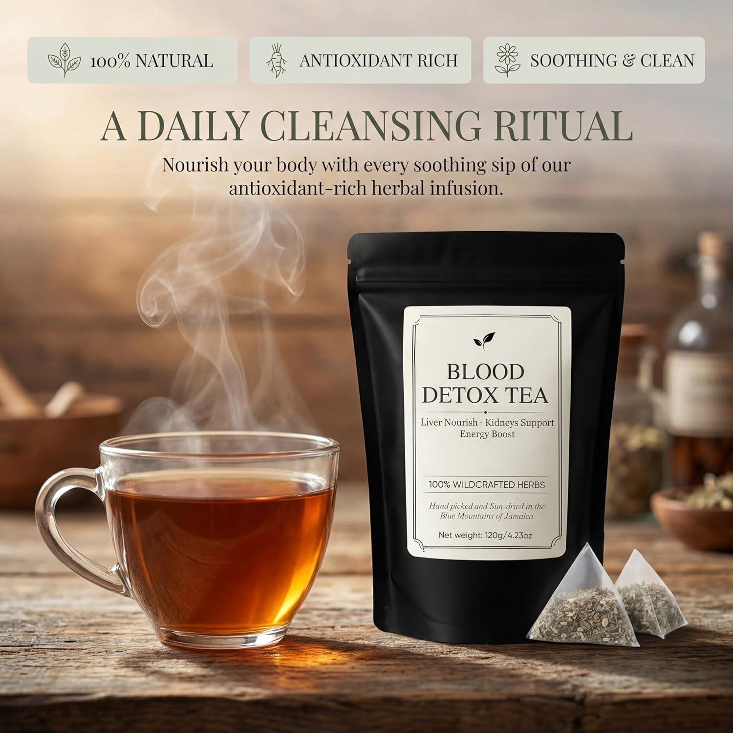 Jamaican Healing Garden Blood Detox Tea, Wildcrafted Herbs with Guaco, Burdock R