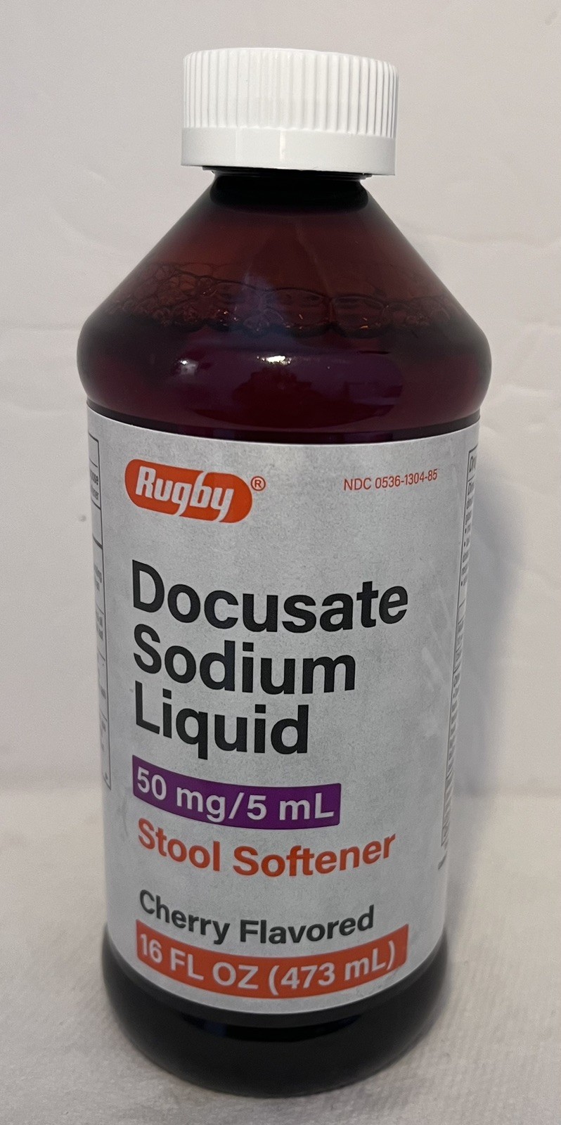 Rugby Stool Softener Liquid 50 mg / 5 mL Docusate Sodium, Cherry Flavor, 16 oz.