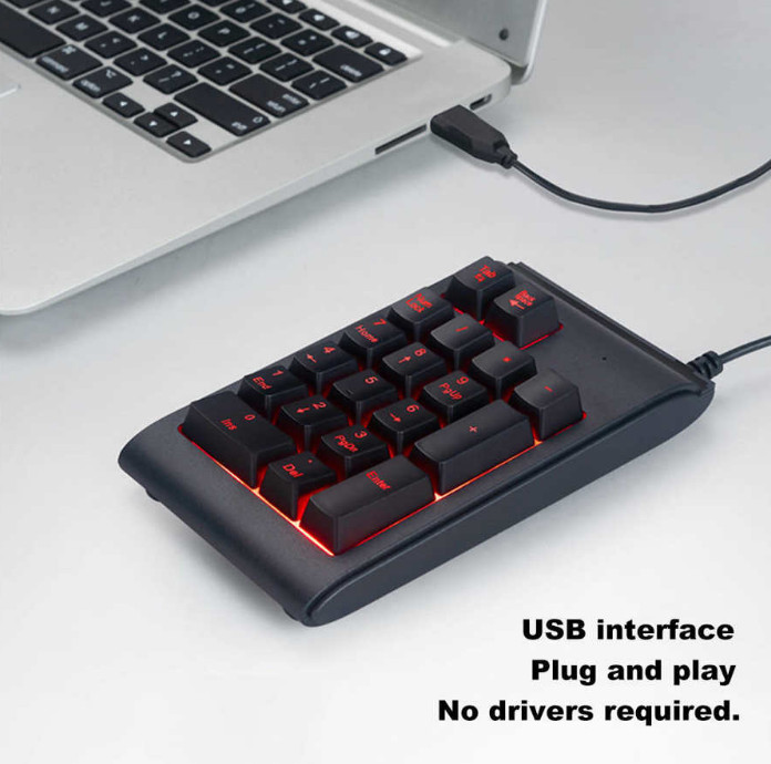 19 Keys Number Keyboard USB Wired Numpad Mini Numeric Keypad with LED Backlight