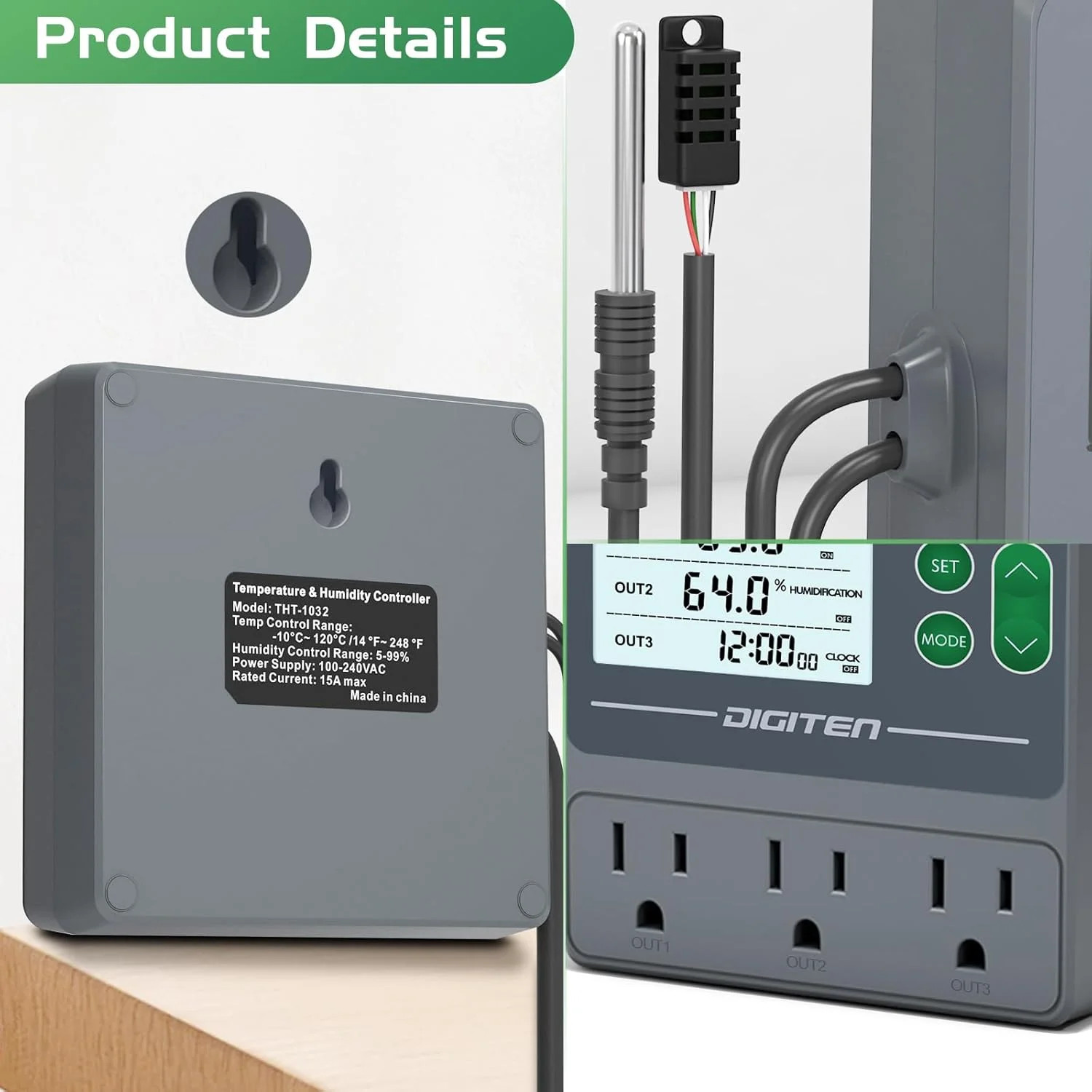 Dual Probe Temperature & Humidity Controller, Independent Sensors for Precise Te