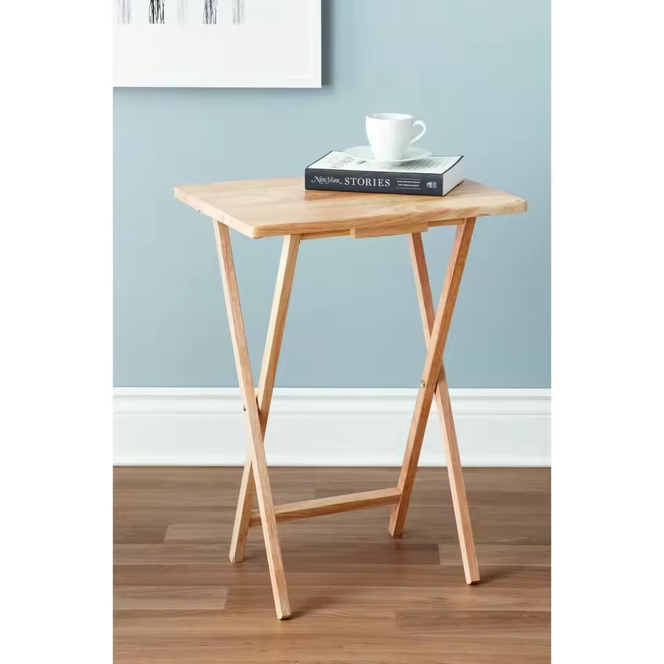 Folding TV Tray Table Portable Rubberwood Snack Laptop Bedside Table No Assembly
