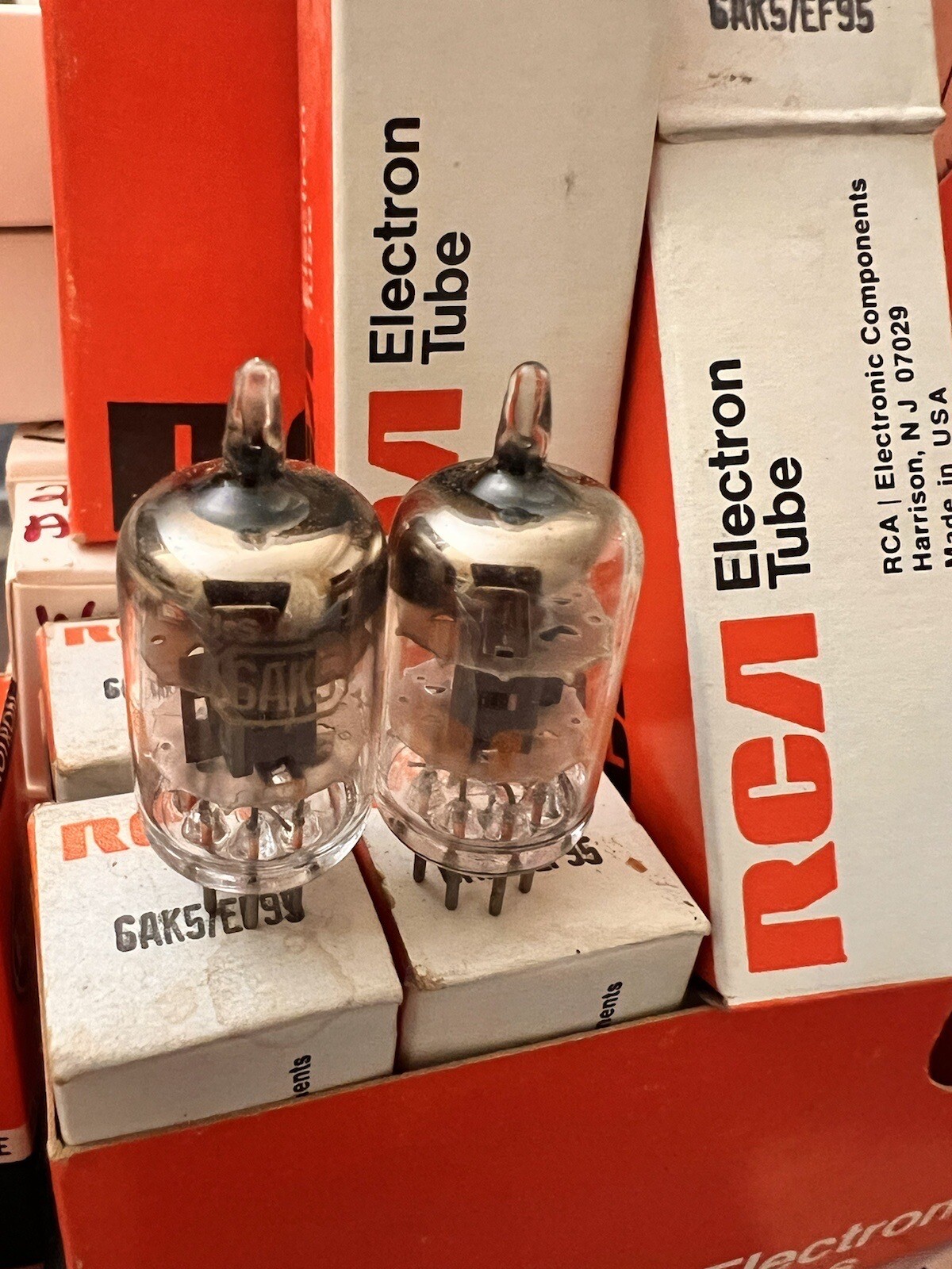 Matched Pair NOS RCA 6AK5 EF95 5654 Audio Preamp Tubes Gray Plates