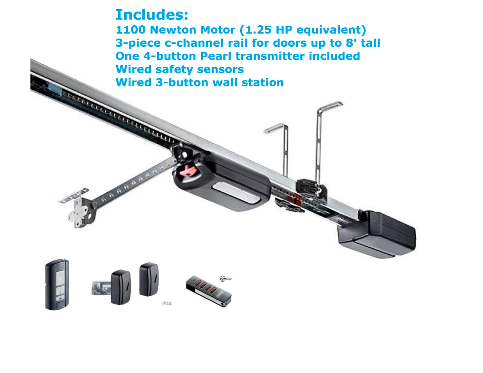 Sommer 2110 EVO+ 8' Foot Rail 1 1/4 HP Garage Door Opener Remote/Safety Sensors