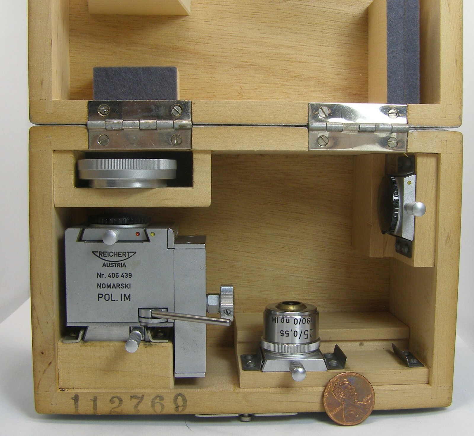 Reichert Interferometer Nomarski Pol.IM Nr406439 w/Objective & Case/accessories