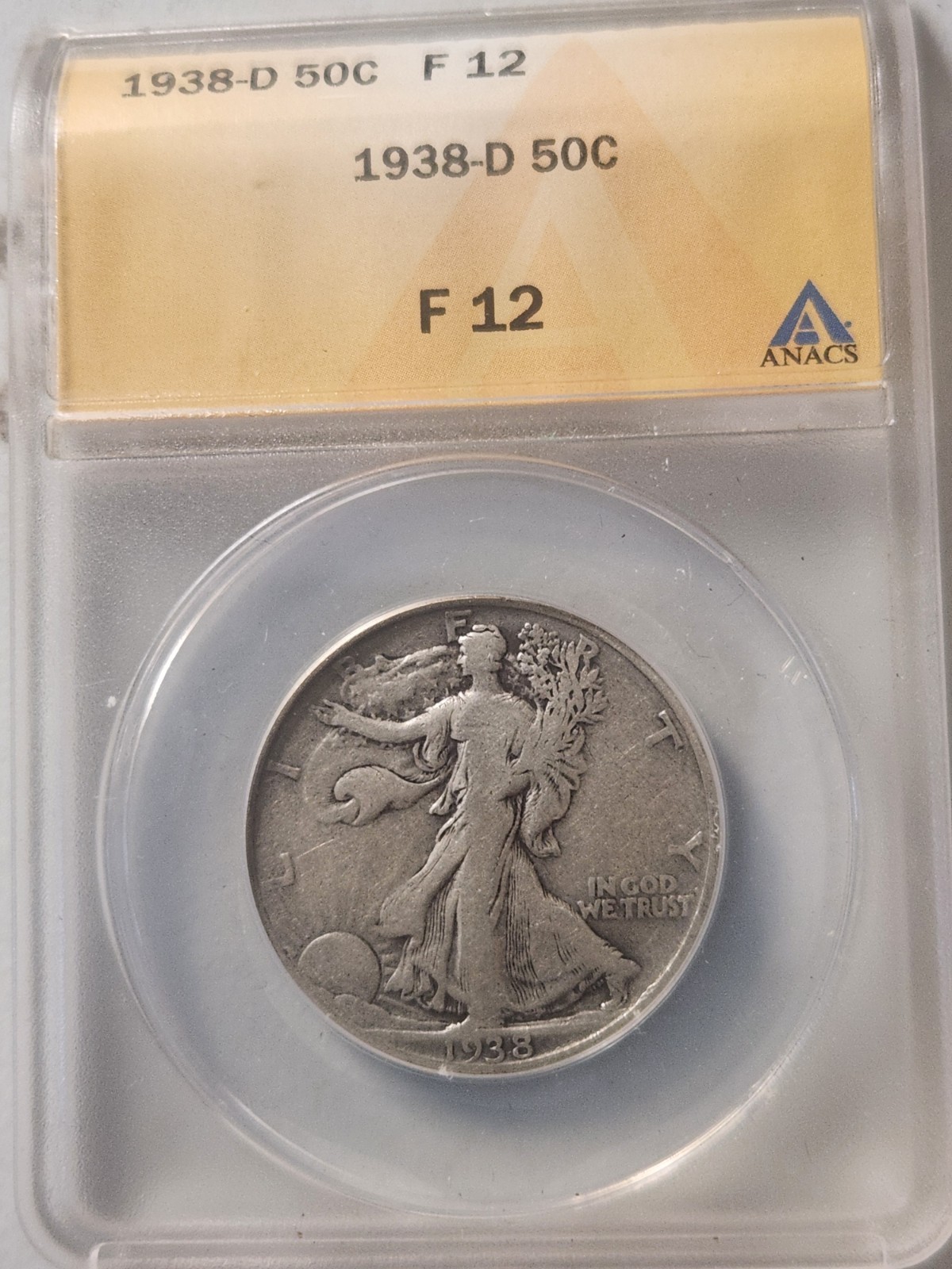 1938-D Walking Half dollar ANACS F-12