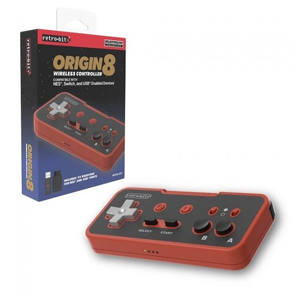 Retro-Bit Origin 8 Wireless Controller for NES, PC/Windows, Switch - Black/Red