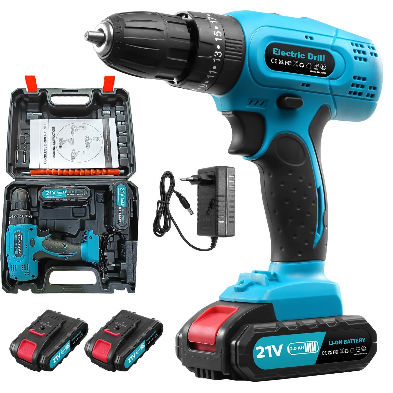 Cordless Brushless Impact Driver Hammer Drill Combo Kit w/ 2 Battery & Charger