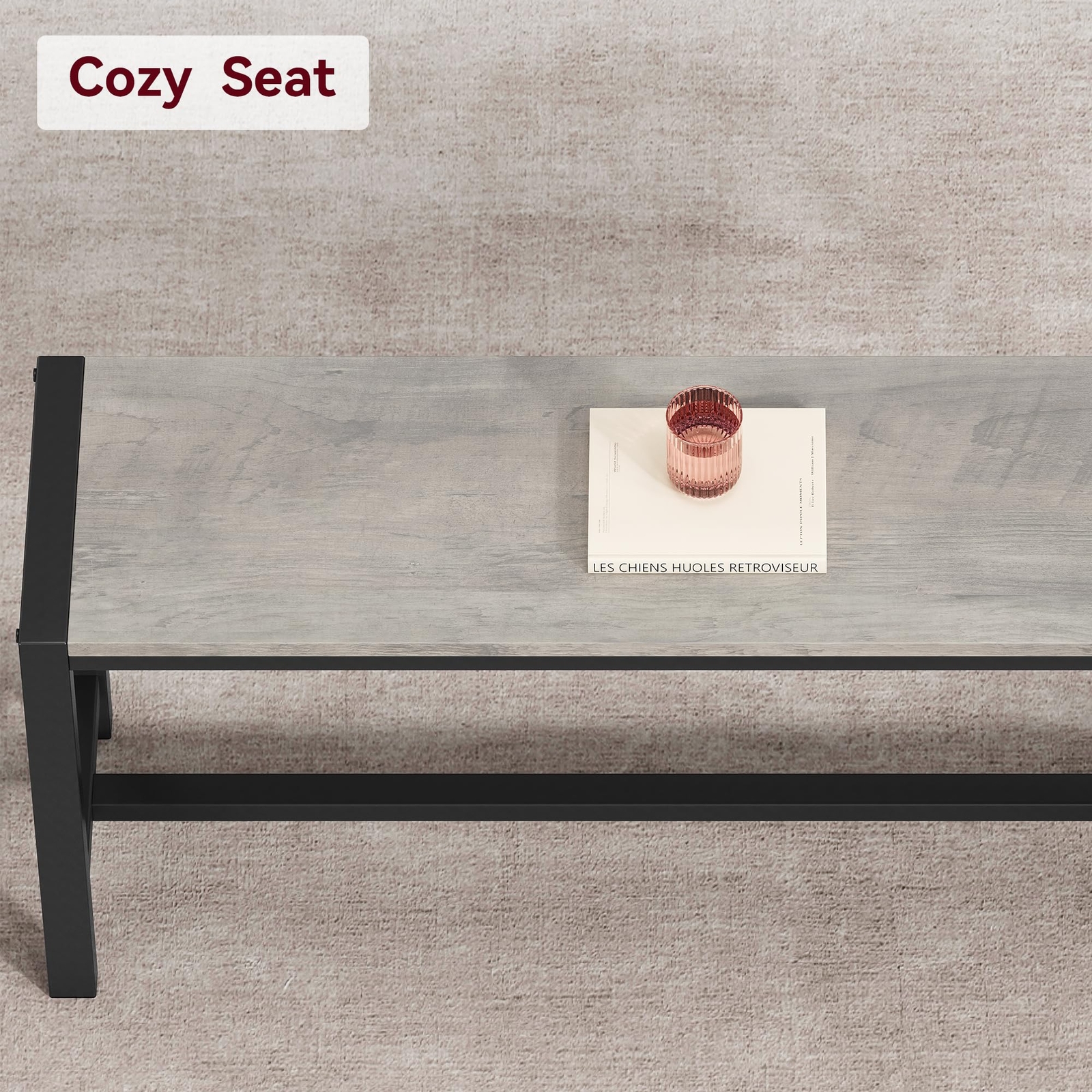 Dining Table Set for 4 Dinette Home Rectangular Kitchen Table and 2 Benches Grey