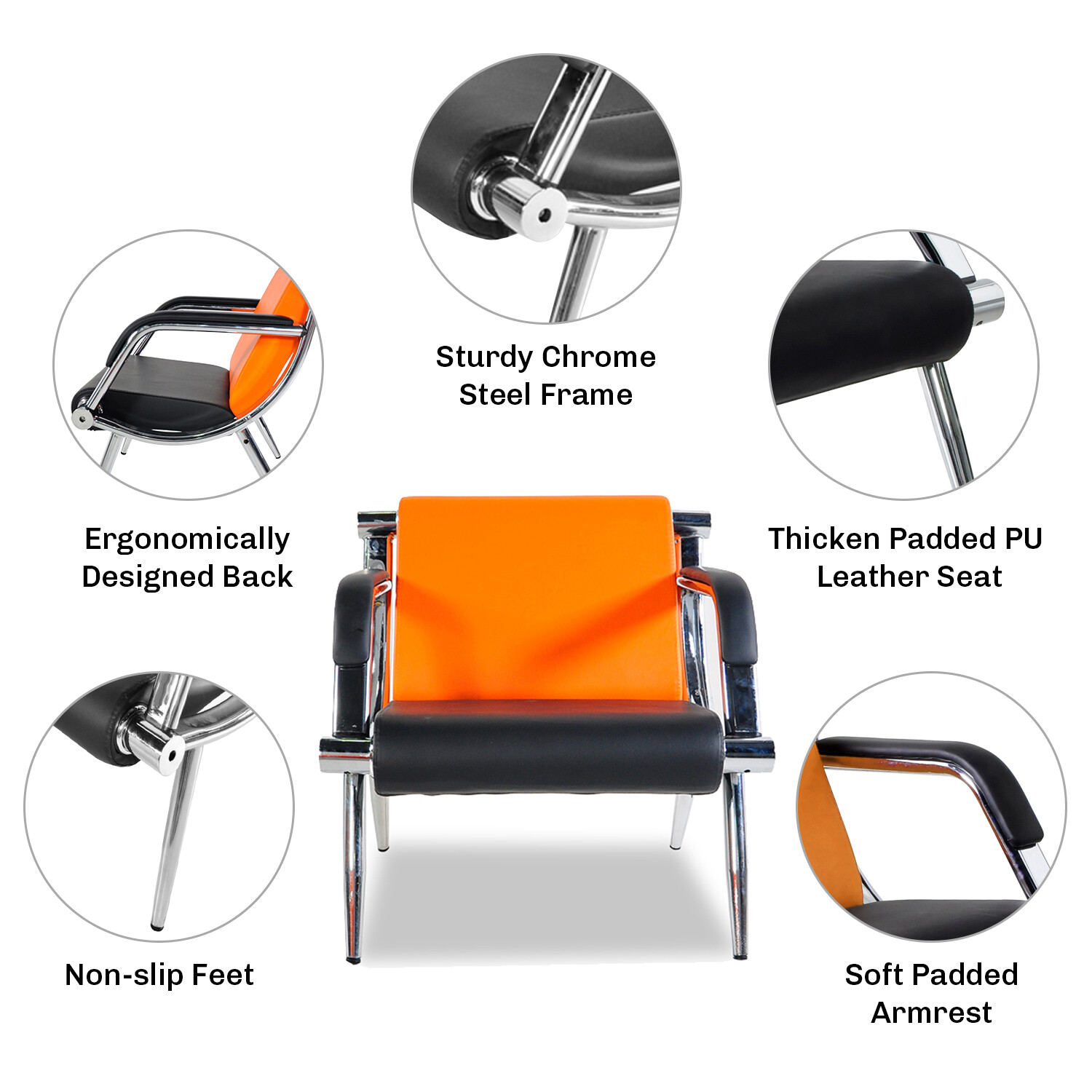 2 PCS Office Reception Waiting Room Chairs PU Leather Airport Guest Salon Bench