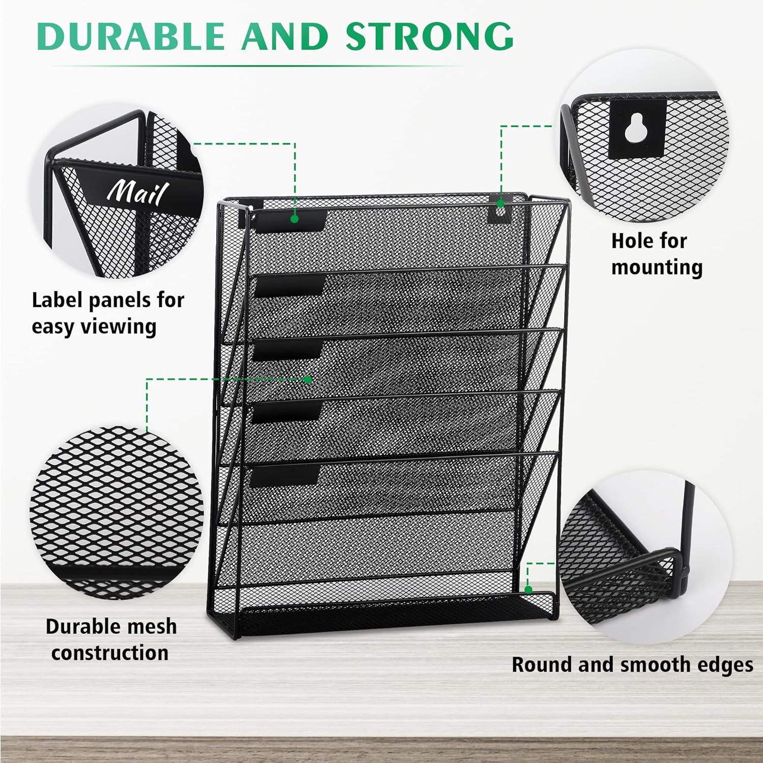 Desk File Organizer Mesh 6-Tier, Hanging Wall Mount Document Organization Stand,