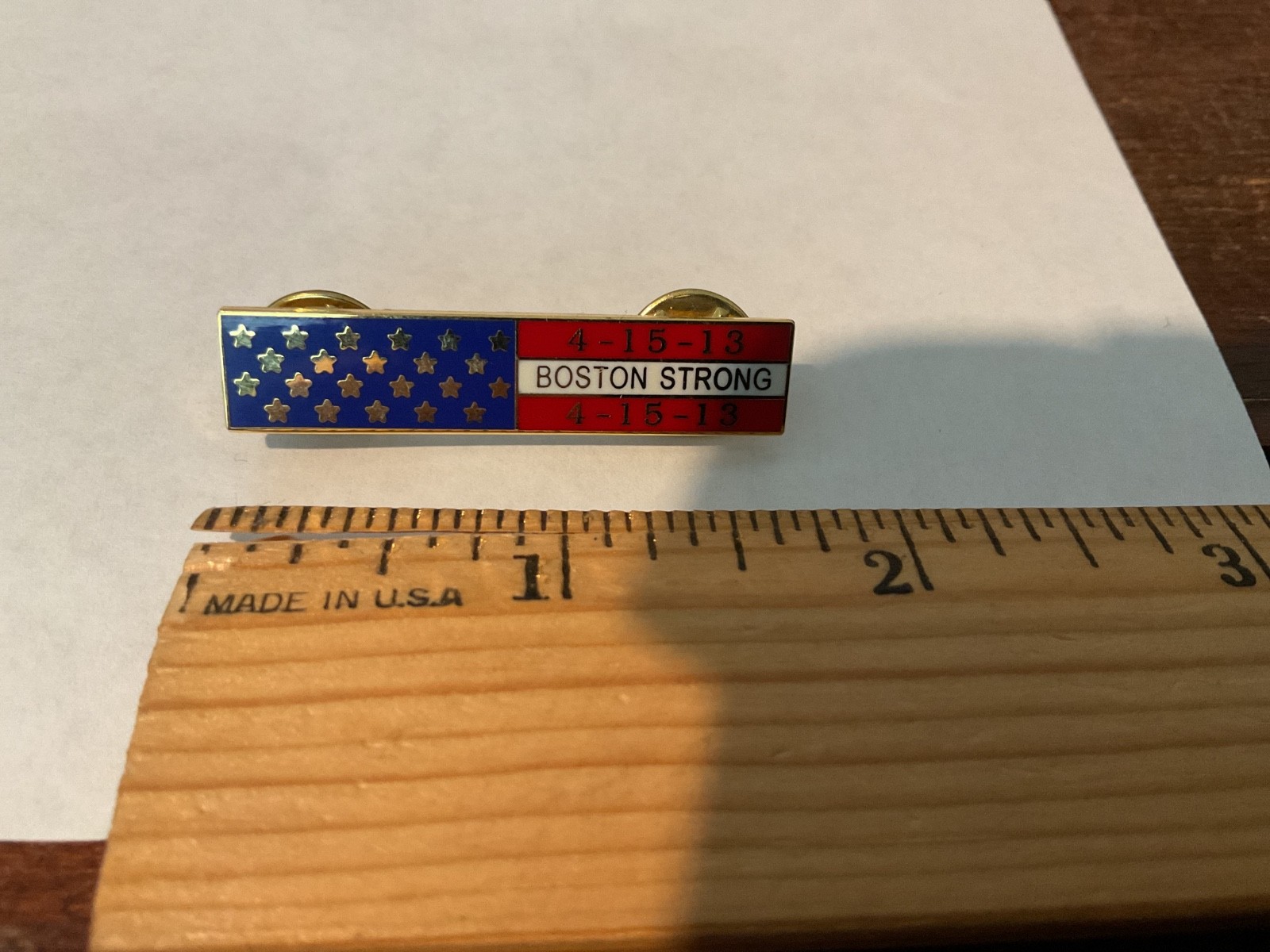 Boston Strong 4-15-13 American Flag Pin All Gold  trim / Enamel Red,White, Blue