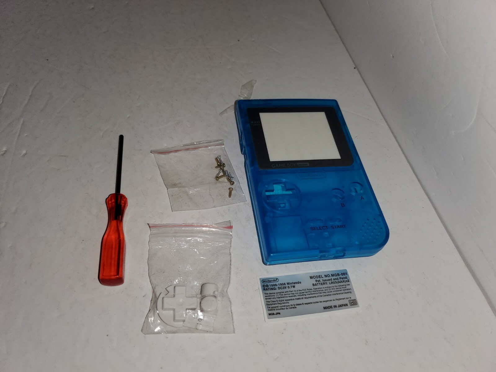 Clear Blue Full Housing Case Shell for Gameboy Pocket Buttons & Glass Screen R18