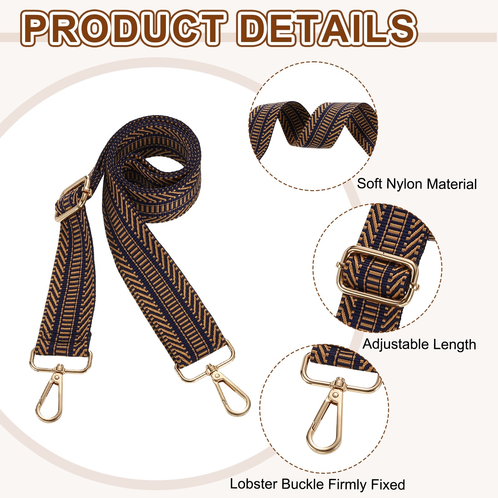 Purse Straps Replacement Crossbody with Light Gold Buckle, Stripe Coffee