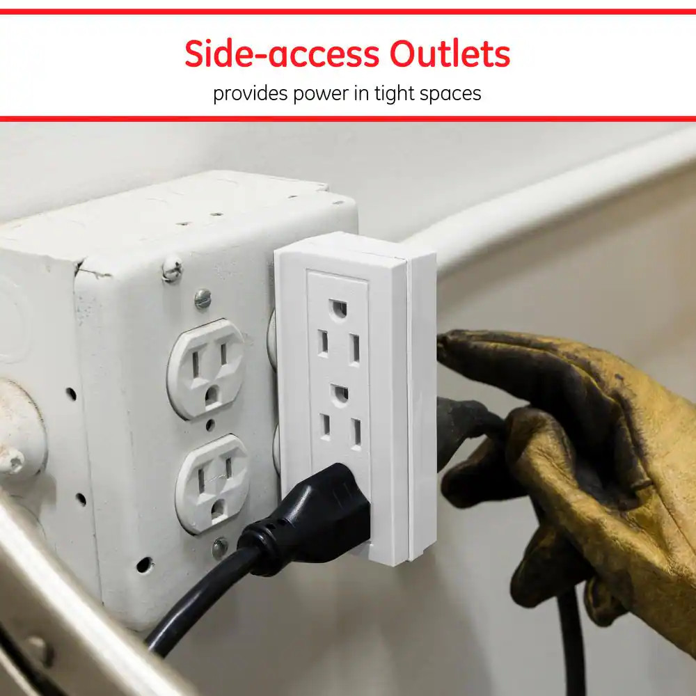 6-Outlet Grounded Side-Access Tap, White (3-Pack)
