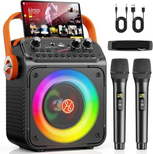 Karaoke Machine, Portable Bluetooth Karaoke Speaker with 2 Wireless Black