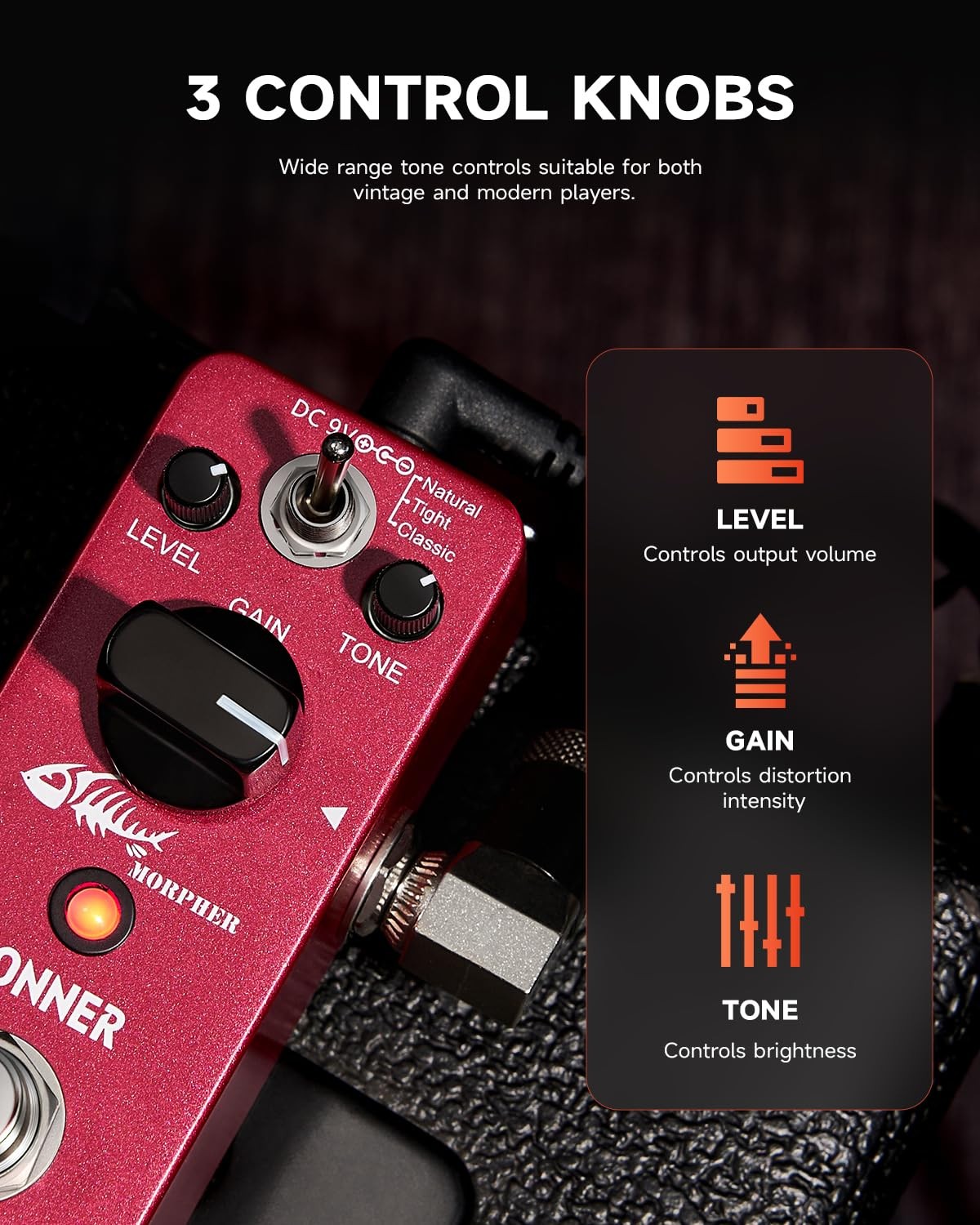 Donner Distortion Guitar Pedal, Morpher Mini mini, Red