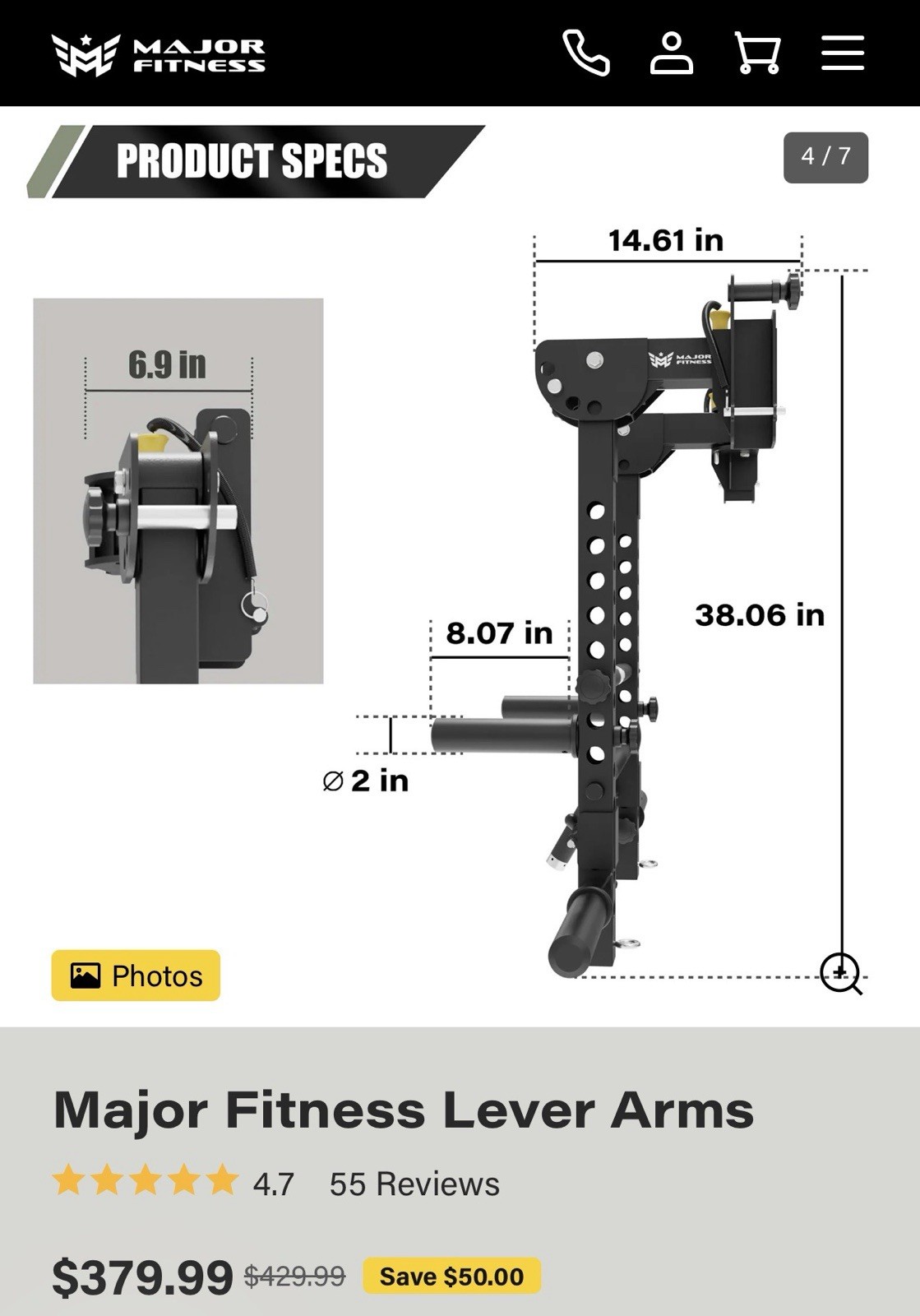Major Fitness Lever Arms Pair Home Gym Attachment, Black Strength Training