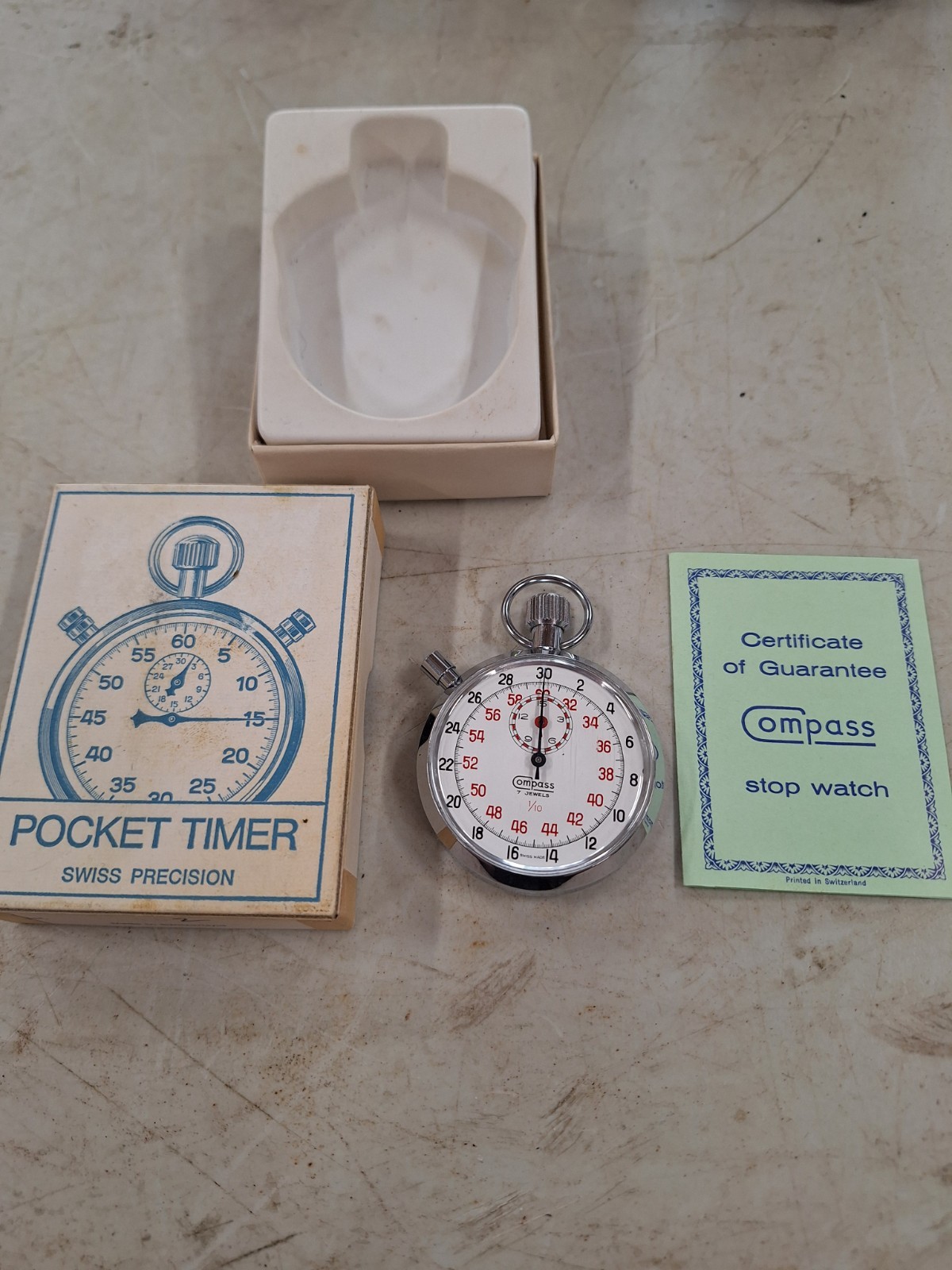 Vintage Compass Pocket Timer 7 Jewels Swiss Made in Original Box