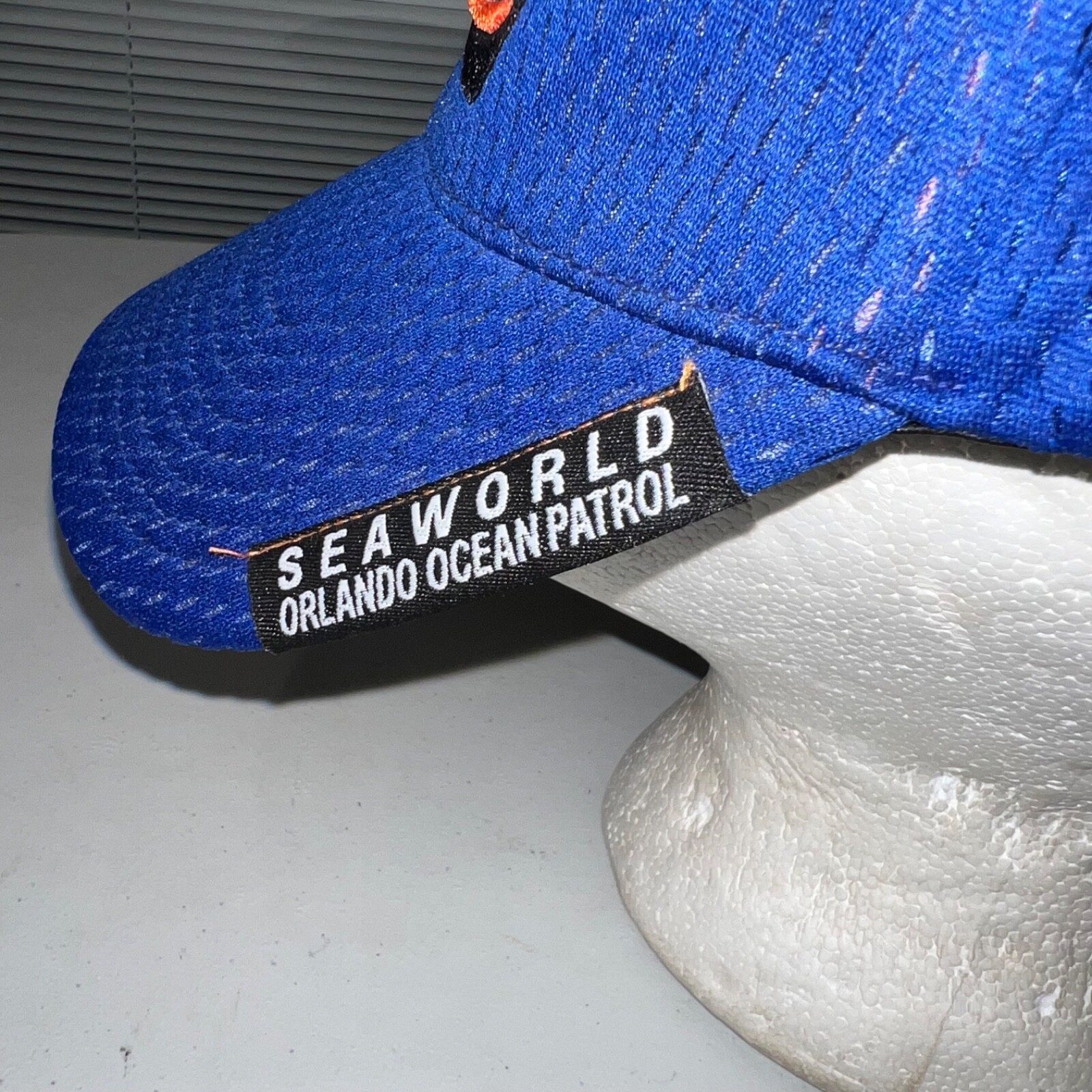 Seaworld Orlando Ocean Patrol SWOOP Hat Cap Orange Black Accents Flex Band