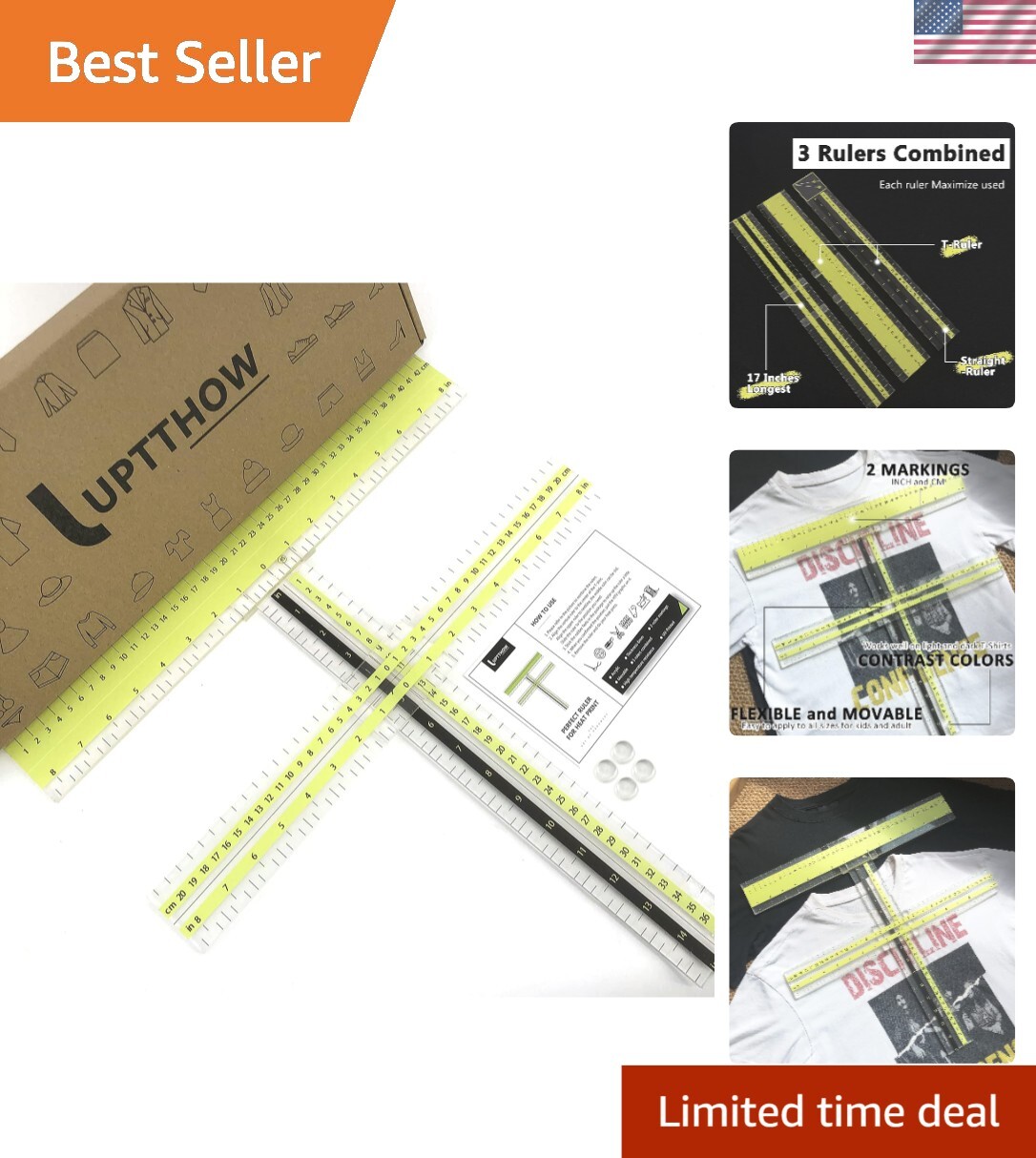 Durable Acrylic T-Shirt Alignment Ruler Guide with Silicone Feet for Stability