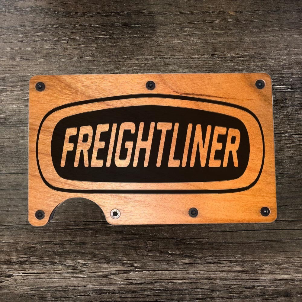Wood Wallet Minimalist Laser Engraved with Freightliner