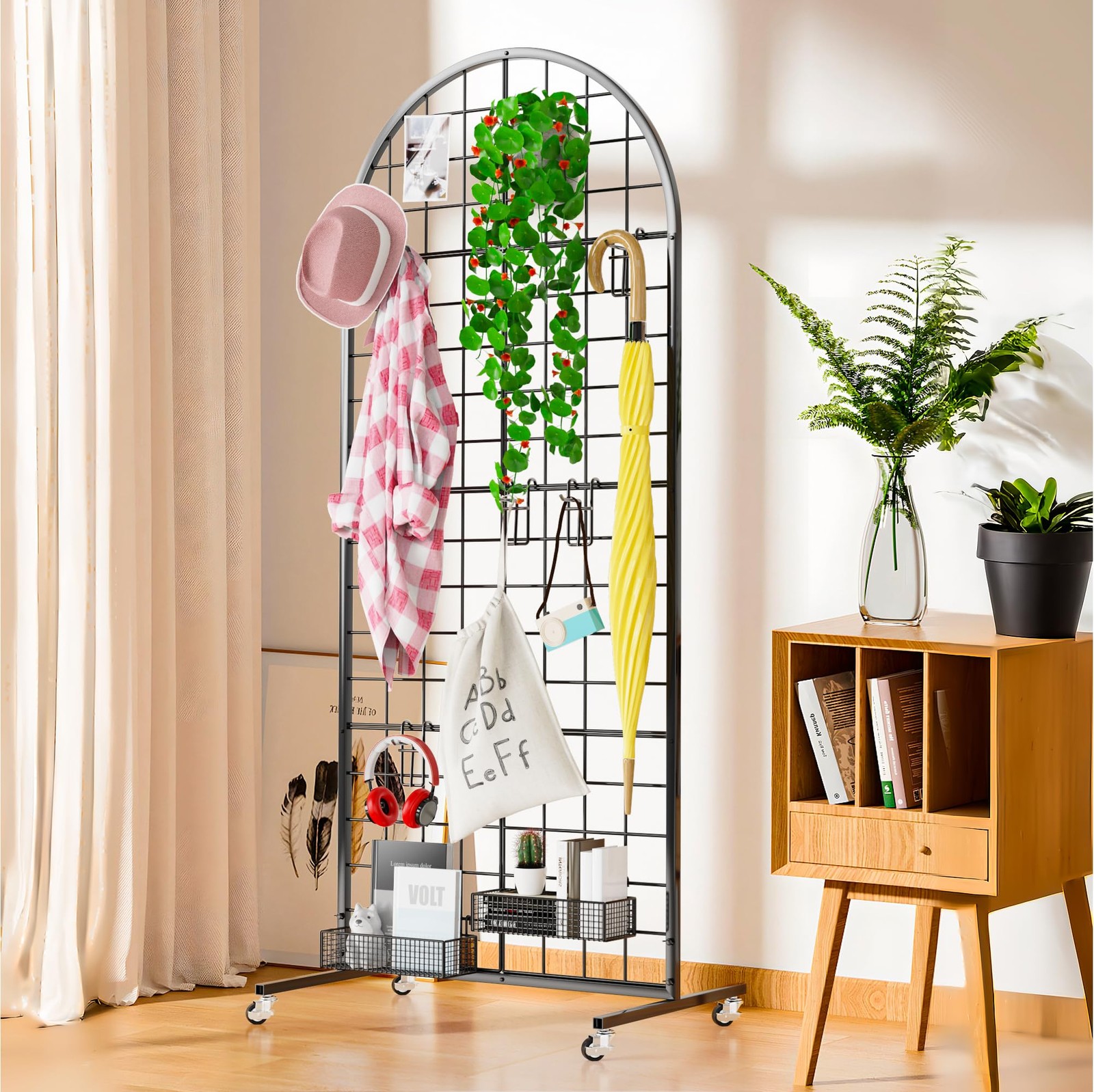 Grid Wall Panels Display Stand 2' x 5.2' FT Black Movable Wire Grid Wall Disp...