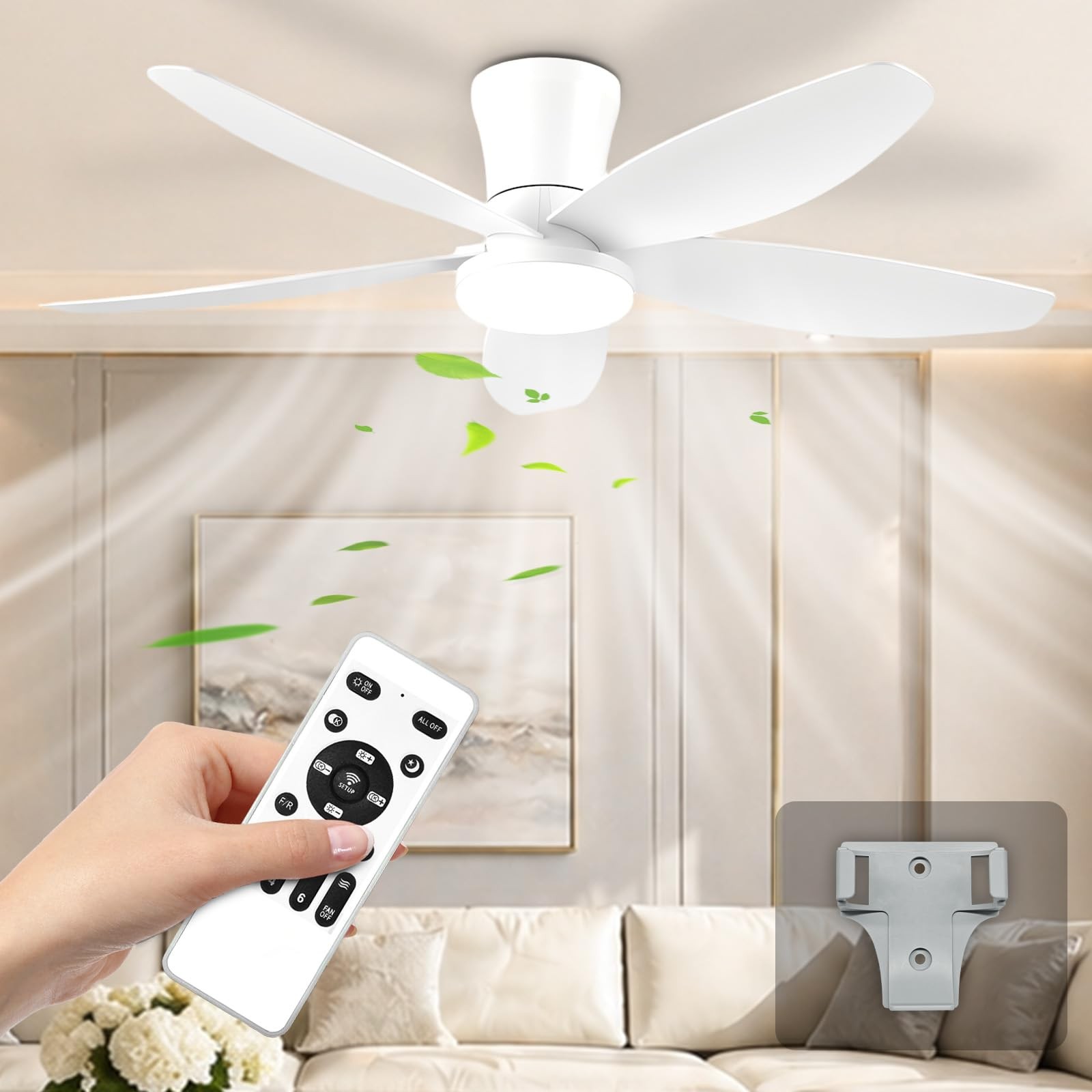 42 Inch Ceiling Fan with Lights and Remote, DC Reversible 6 Speeds