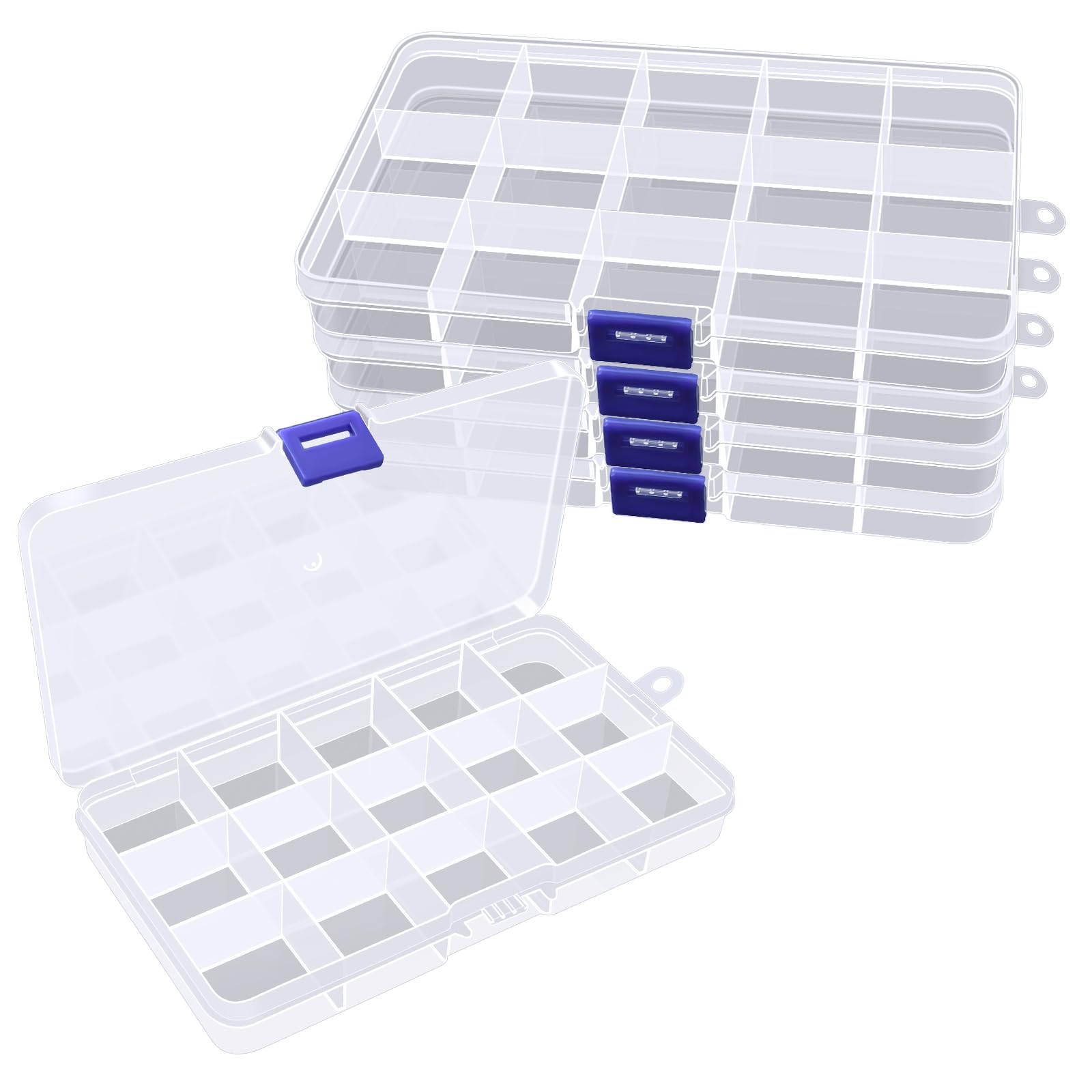 5-Pack 15 Grids Bead Organizer,Plastic Organizer Storage Box Clear Fishing Ta...