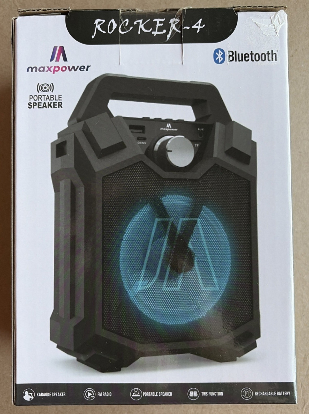 Maxpower Rocker-4 Bluetooth Speaker, Color Changing LED, FM Radio