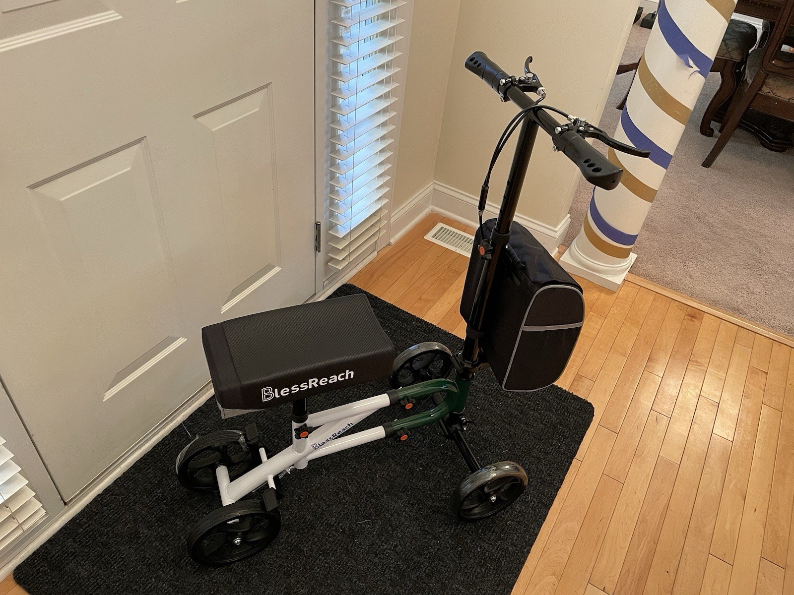 Blessreach Knee Scooter, Steerable, Foldable, Green, With Front Storage