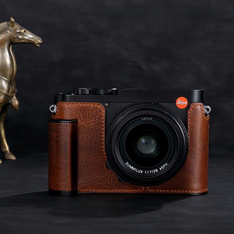 Genuine Leather Camera Case Metal Grip Dovetail Plate Built-in For Leica Q3 28mm