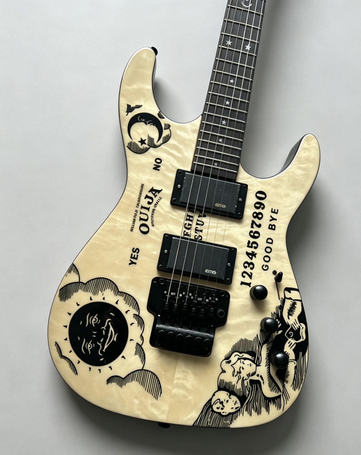 Natural Ouija Kirk Hammett Electric Guitar Quilted Maple Top Moon Star Inlay