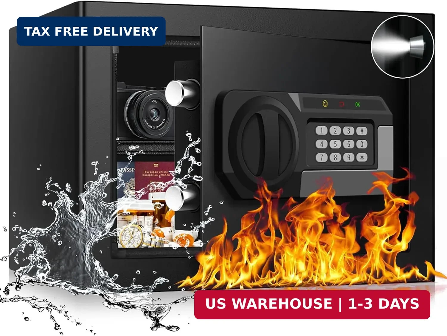 1.2 Cubic Feet Small Fire Safe Box for Home, Fireproof Lock Box, Security Money