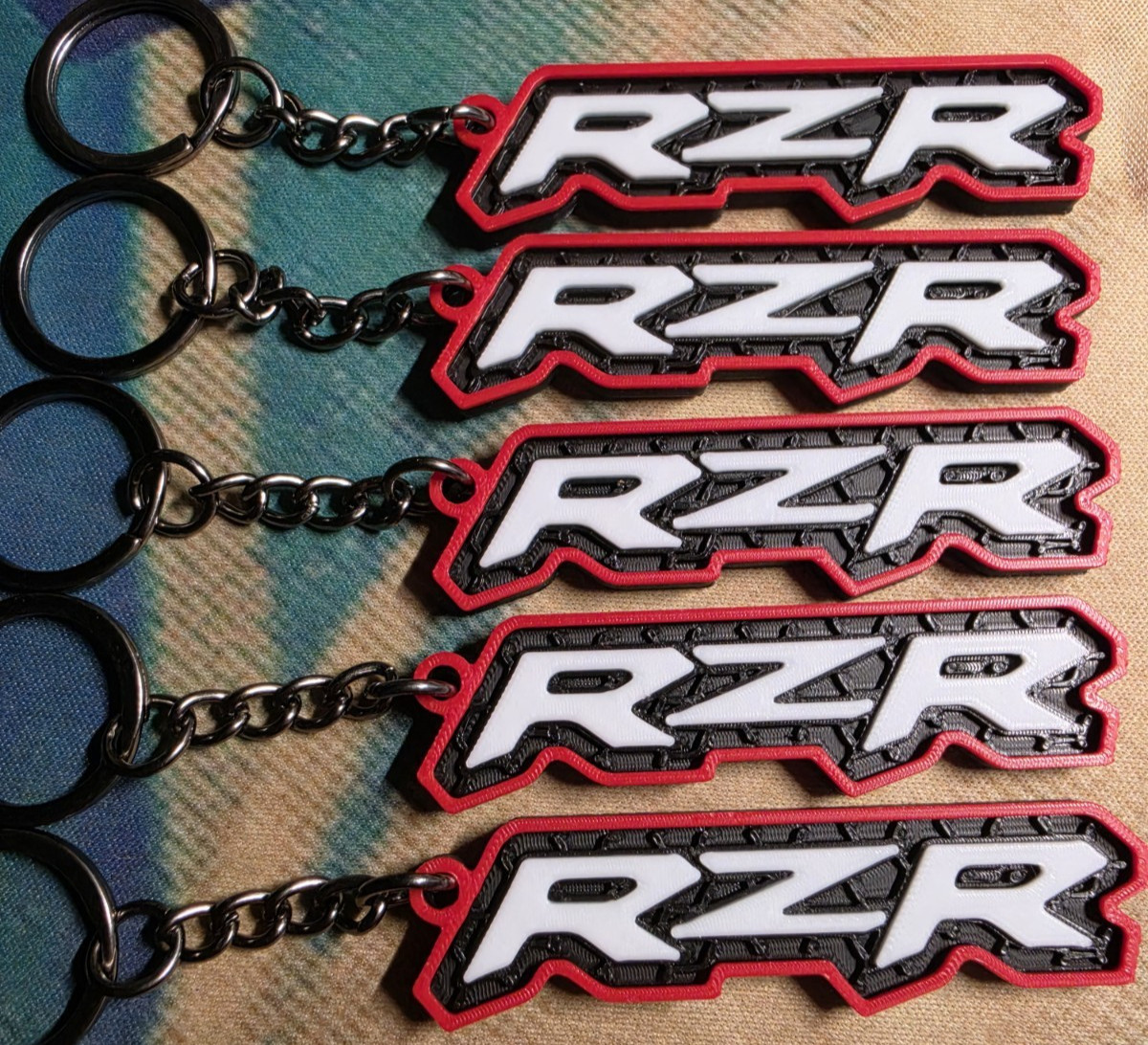 3D PRINT POLARIS RZR LOGO KEYCHAIN SLIM DESIGN FOR SIDE BY SIDE UTV ATV RED