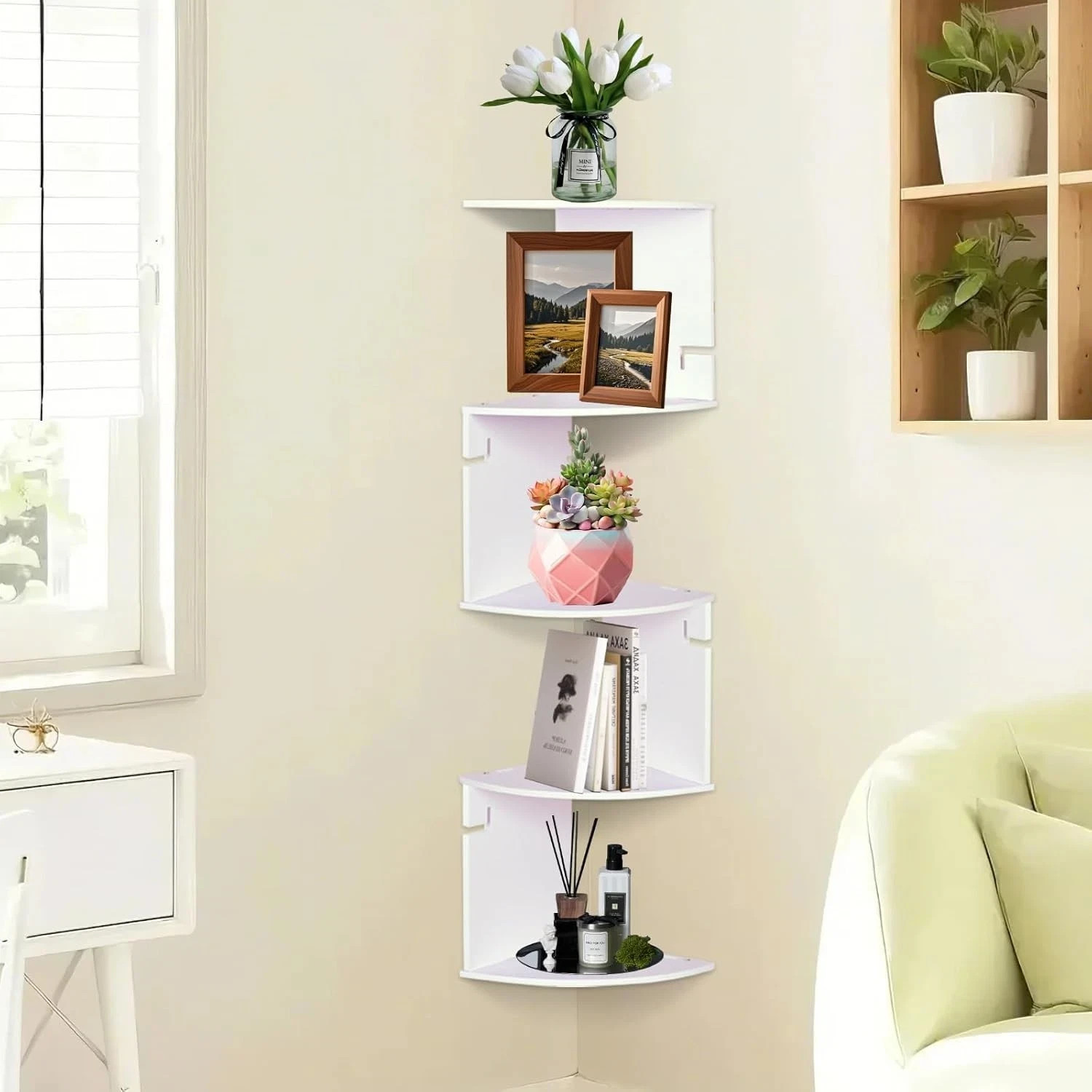 Corner Shelf Wall Mount, 5 Tier Corner Bookshelf, Floating Display Shelves fo...