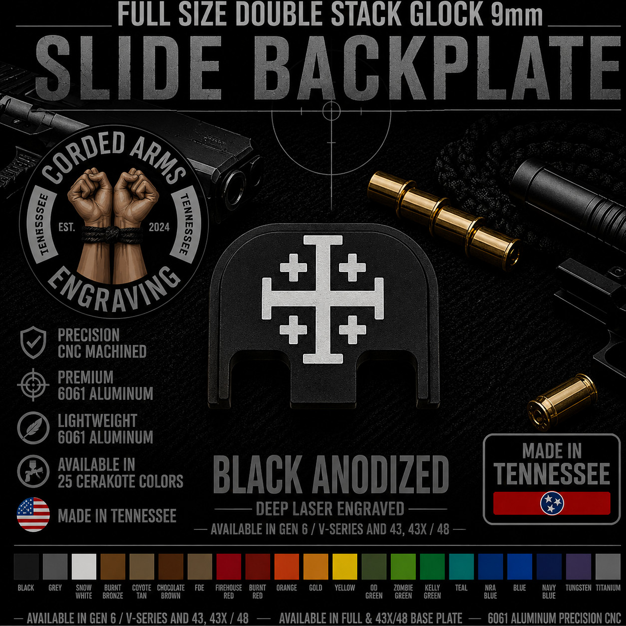 Jerusalem Cross - Glock Rear Slide Plate BackPlateforFullSizedGlocksGen1-5
