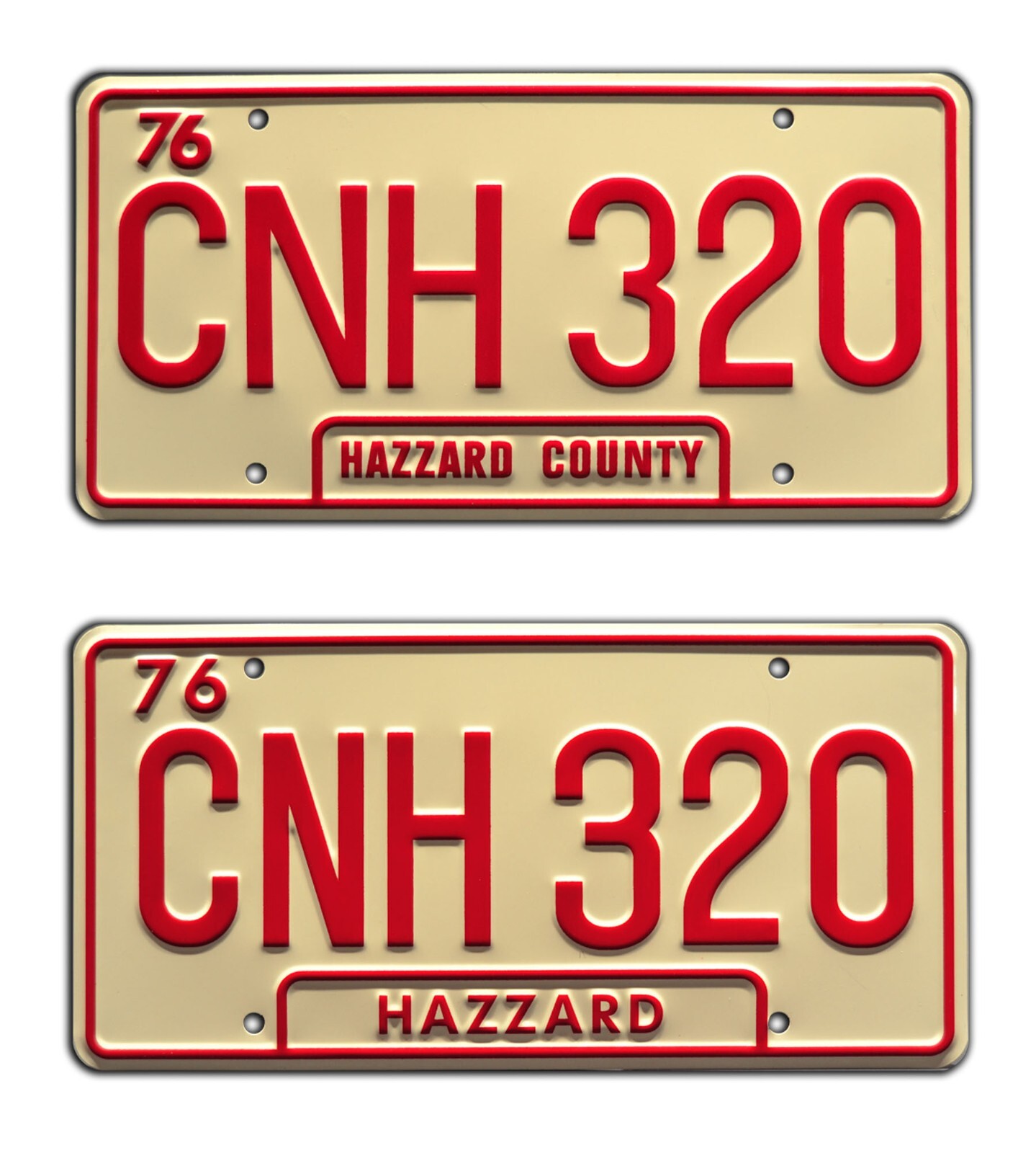 Dukes of Hazzard | General Lee Double CNH 320 | STAMPED Prop License Plate Combo