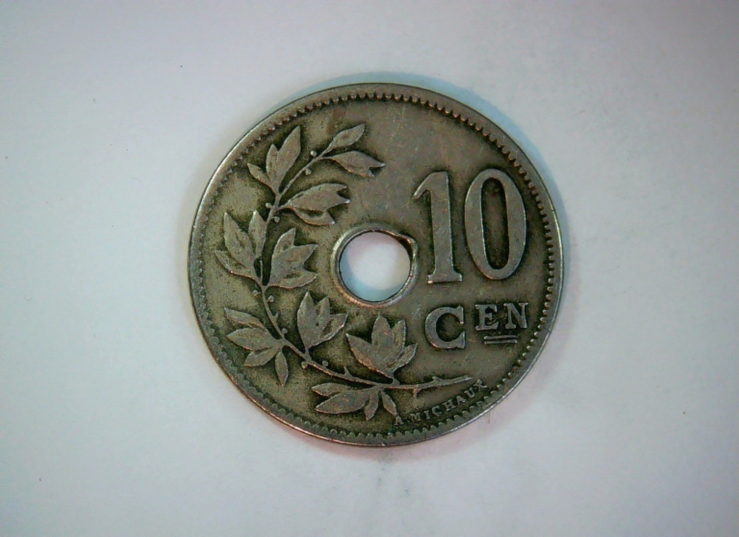 Belgium 1904 10 Centimes Belgium 10 Centimes (holed type, Leopold II) Coin