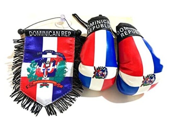 Dominican Republic Rearview Mirror & Boxing Gloves Set, Universal Fit Car