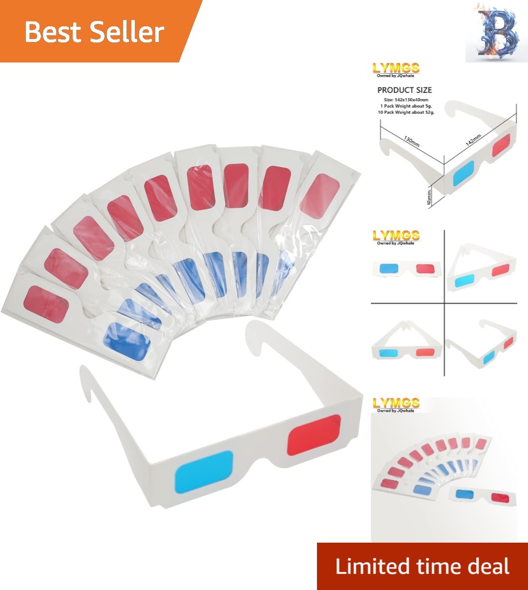 10 Pairs 3D Paper Glasses with Red and Cyan Lenses for Immersive Movie Nights